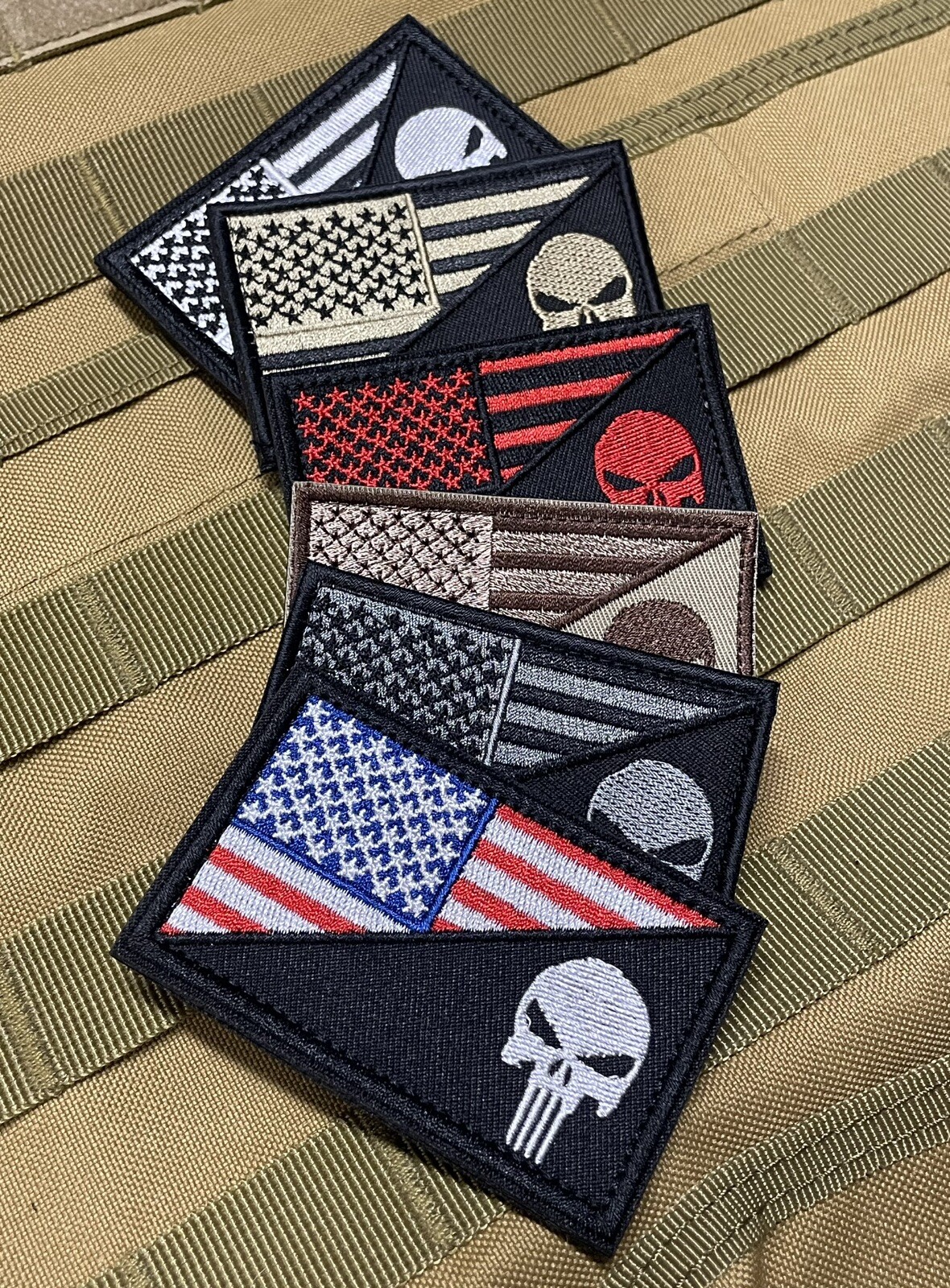 Punisher Skull American Flag Patriot Morale Patch Tactical Gear Hook Loop