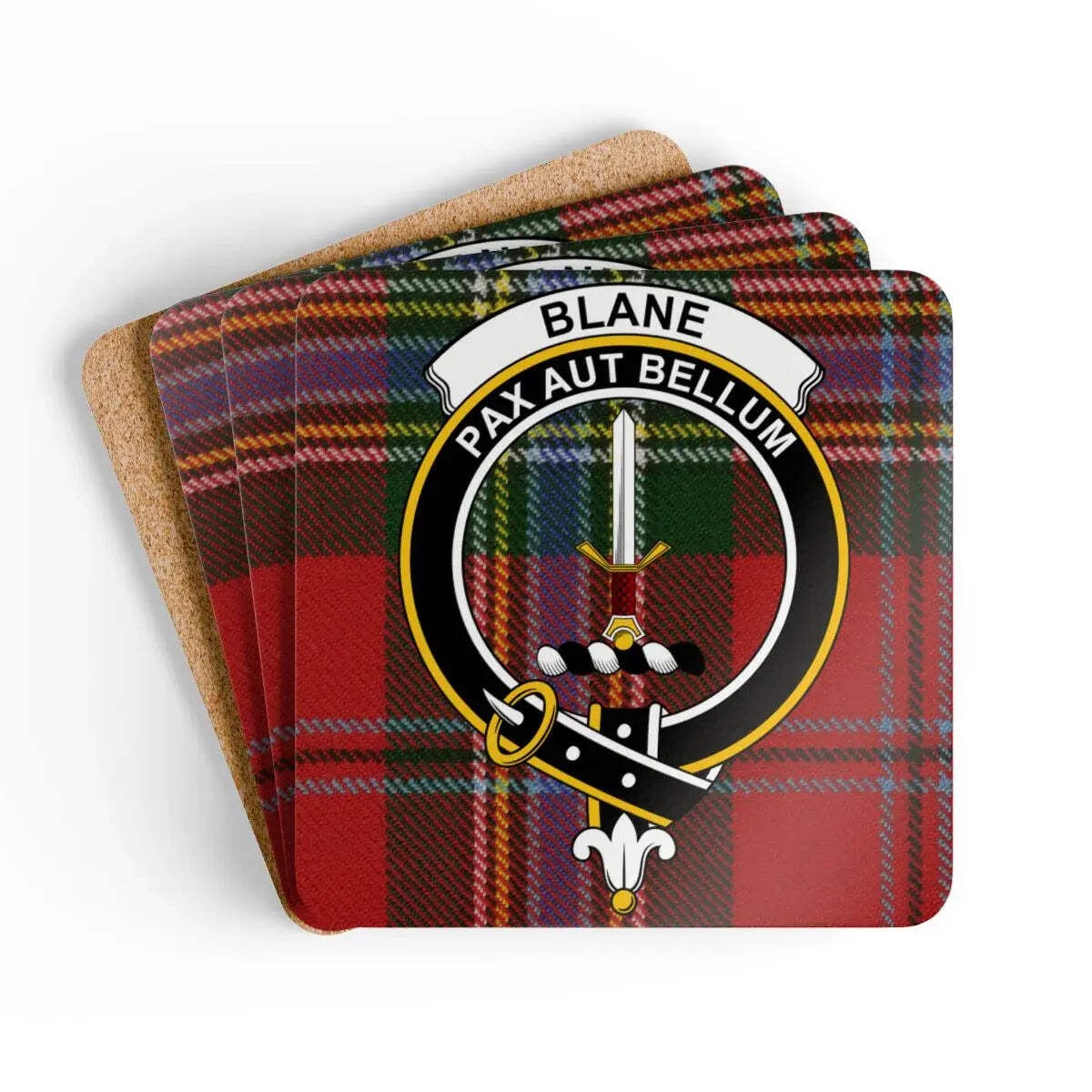 Clan Blane Crest Scottish Tartan Coaster Set
