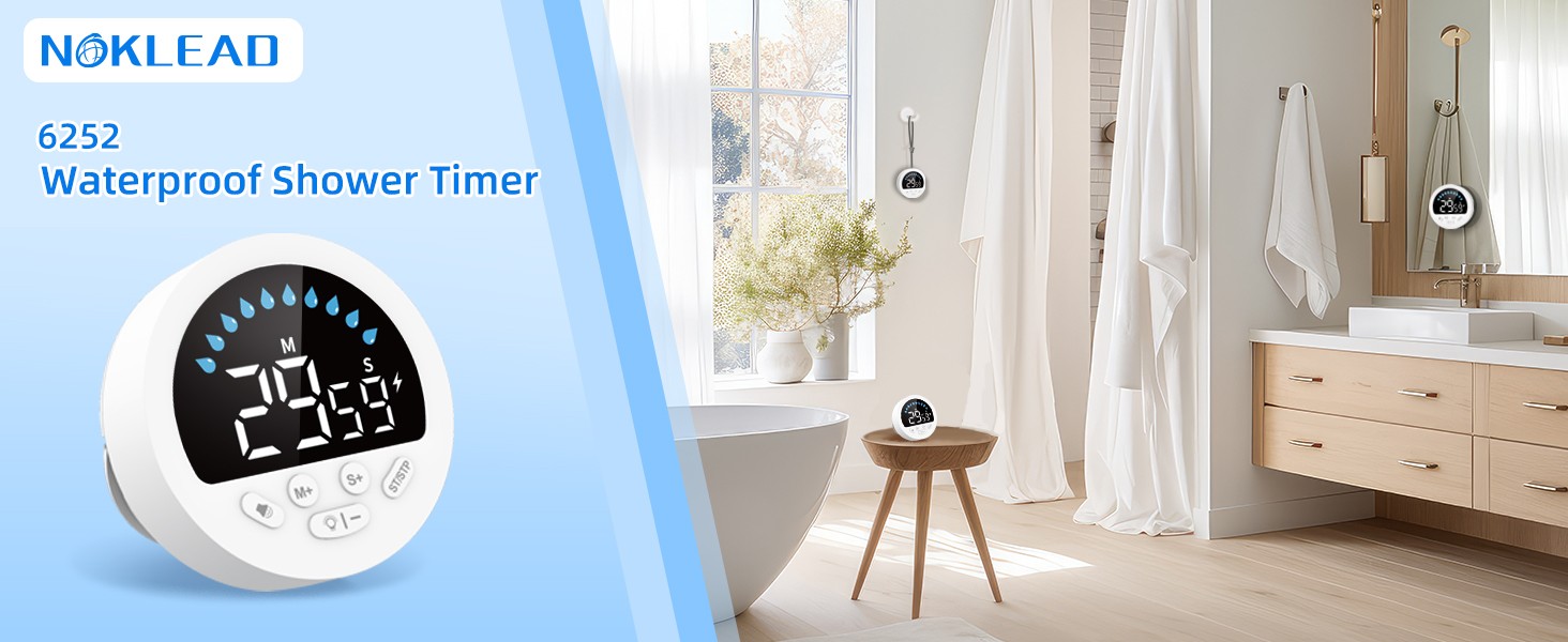 Waterproof Shower Countdown Timer: Large LED Display, ADHD Tool for Kids Adults,