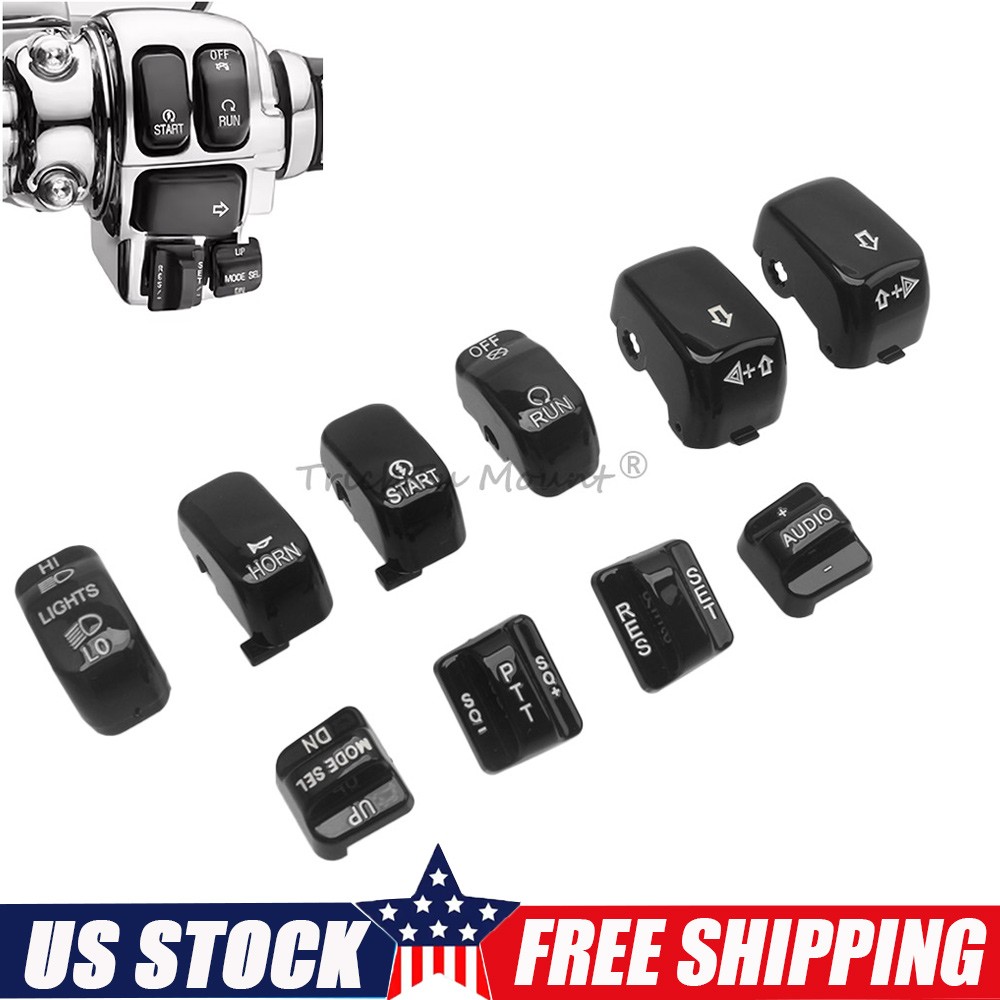 10PCS Black Hand Control Switch Housing Button Cap For Harley Touring 1996-2013