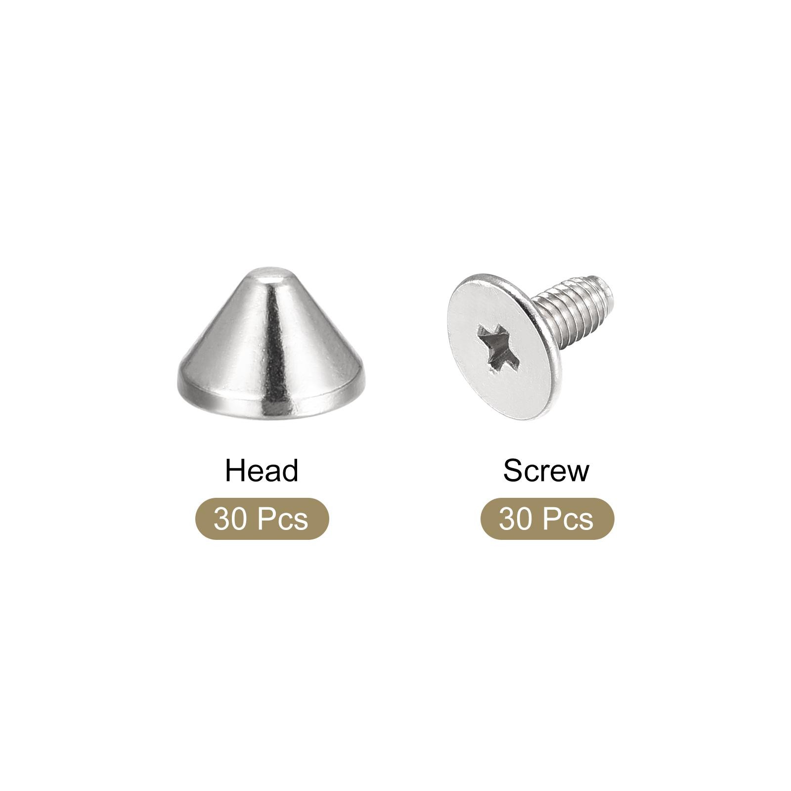 9x6mm Screw Back Rivets, 30 Set Solid Leather Studs Silver Tone