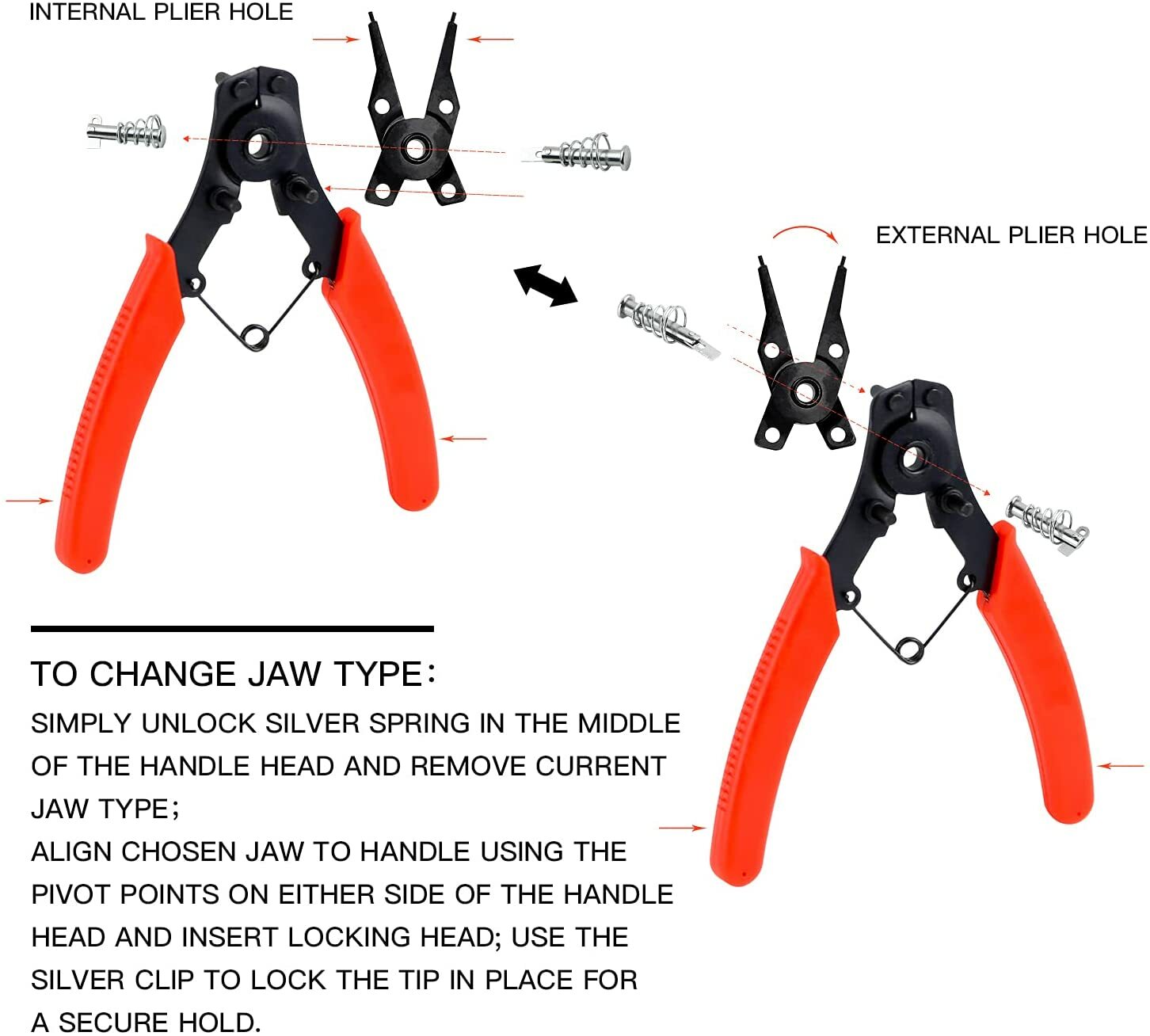 4-in-1 Snap Ring Plier Set Retaining Combination Internal External O-Ring C-Clip