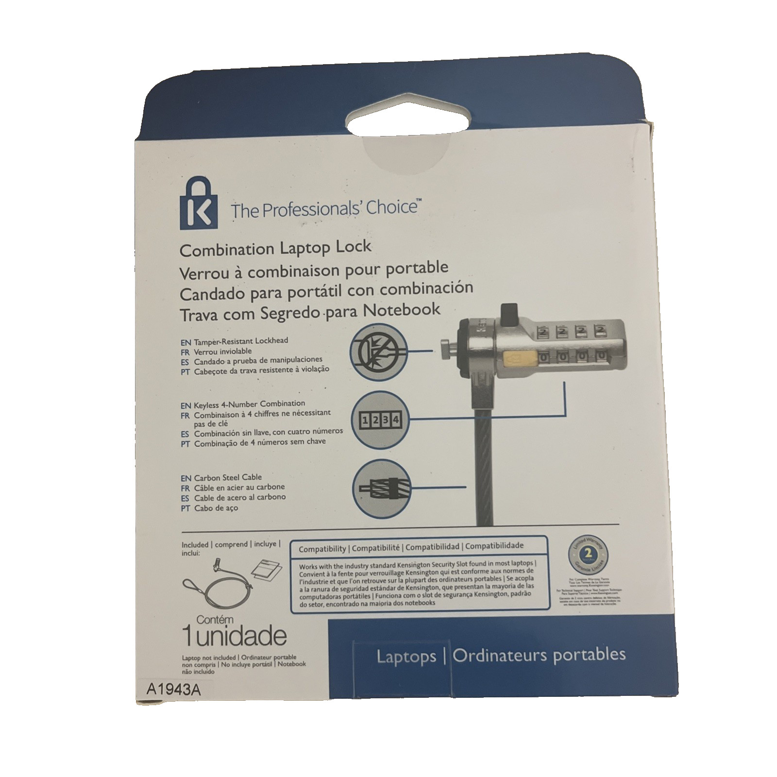 Kensington Combination Laptop Lock Professional Grade A1943A
