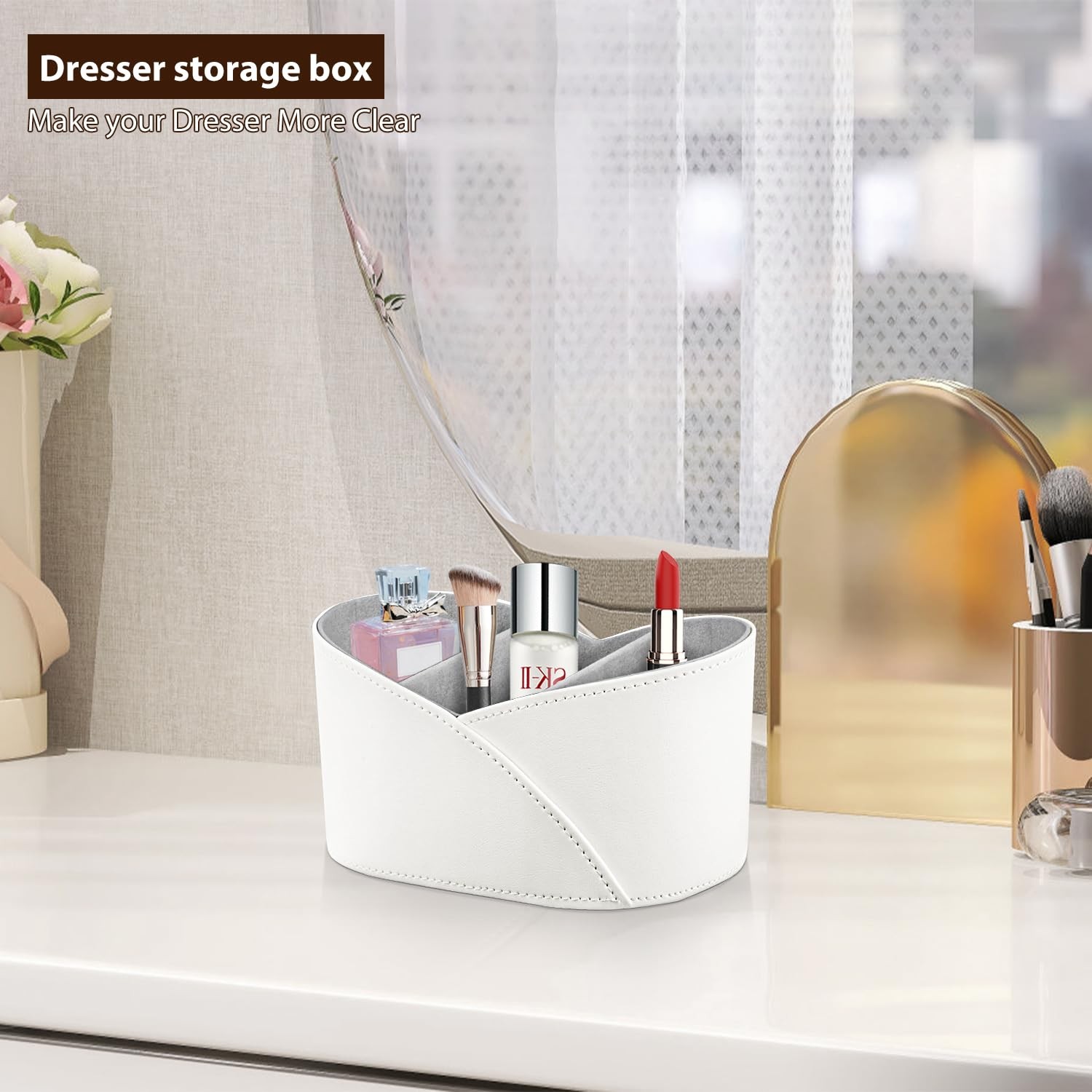 PU Leather TV Remote Control Holder with 3 Compartments, Bedside Table Remote...