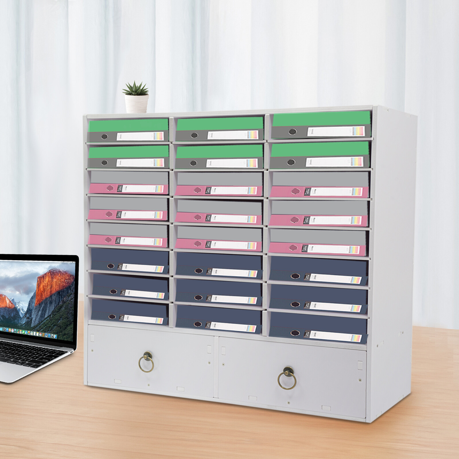 24 Compartments Paper and Mail Organizer Storage Cabinet and 2 Drawers