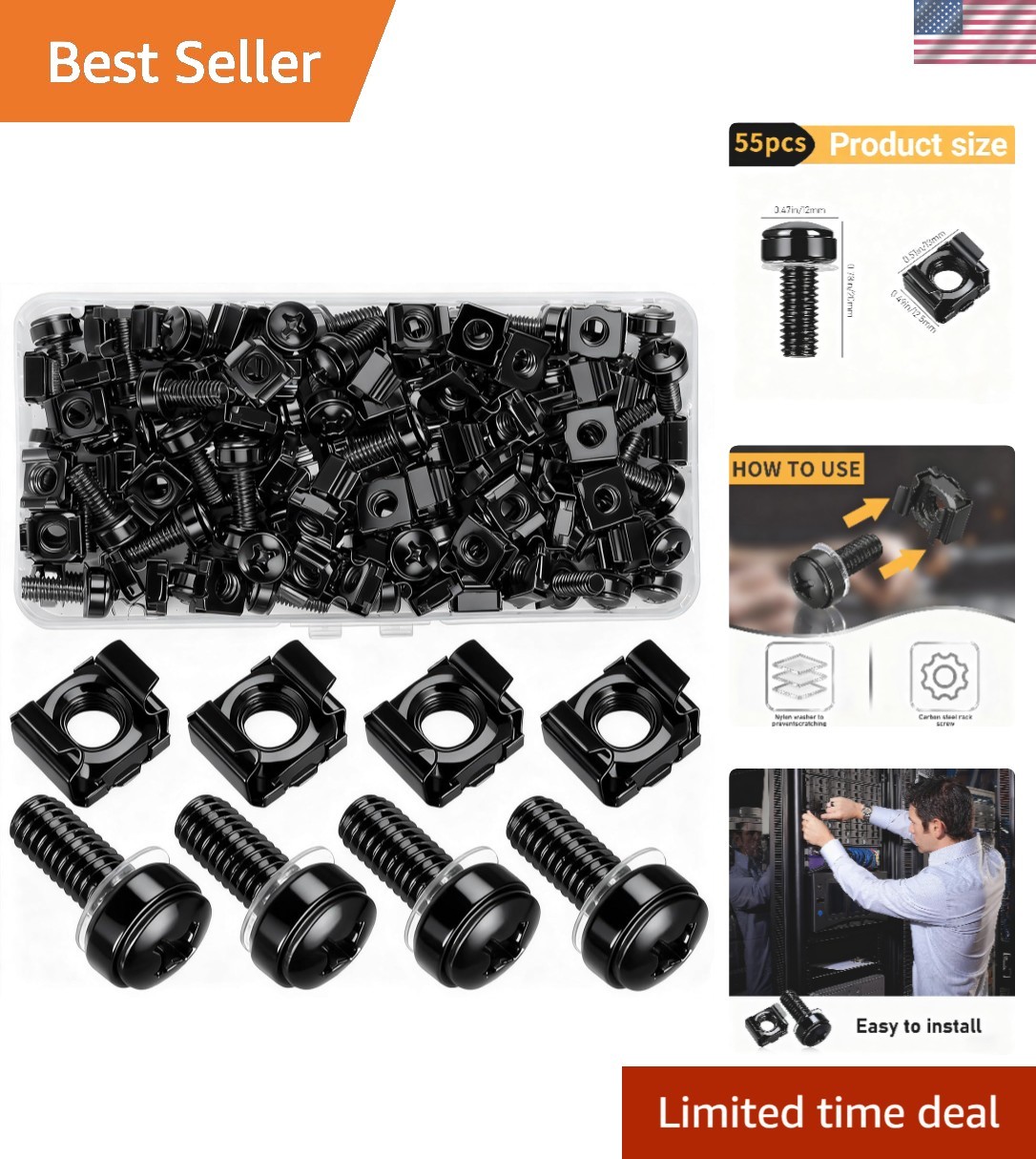 40 Pcs/20 Set Rack Mount Screws and Cage Nuts for Server Rack Cabinet, Black ...