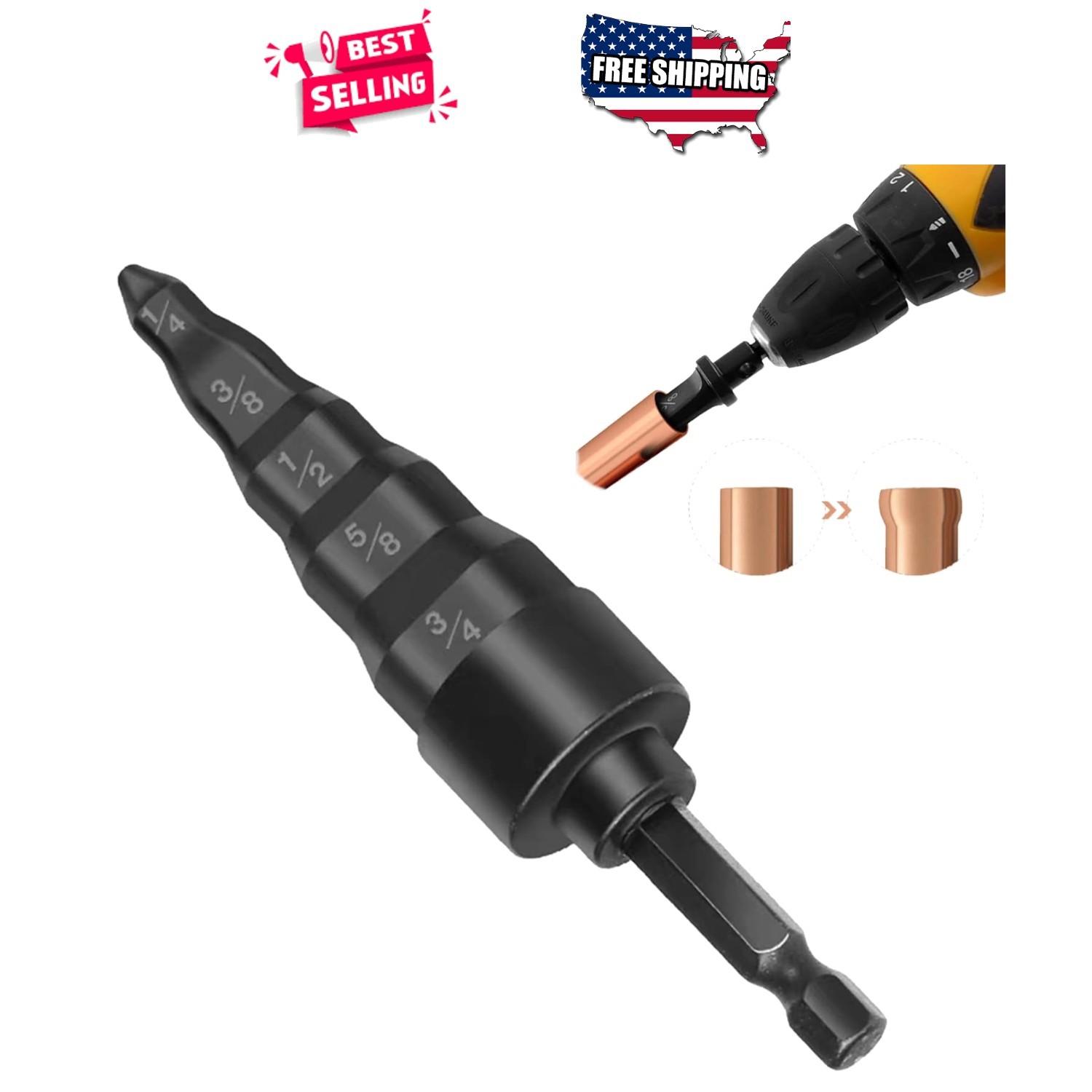 Swage Tube Expander HVAC Tool 5 Sizes Copper Pipe Drill Bits 1/4 3/8 1/2 5/8 3/4