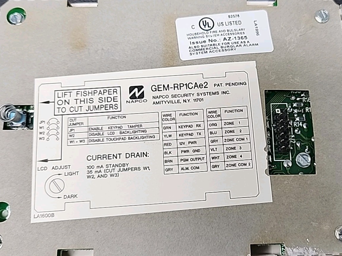 Napco Gemini GEM-RP1CAe2 Security System Keypad Alarm Panel Control