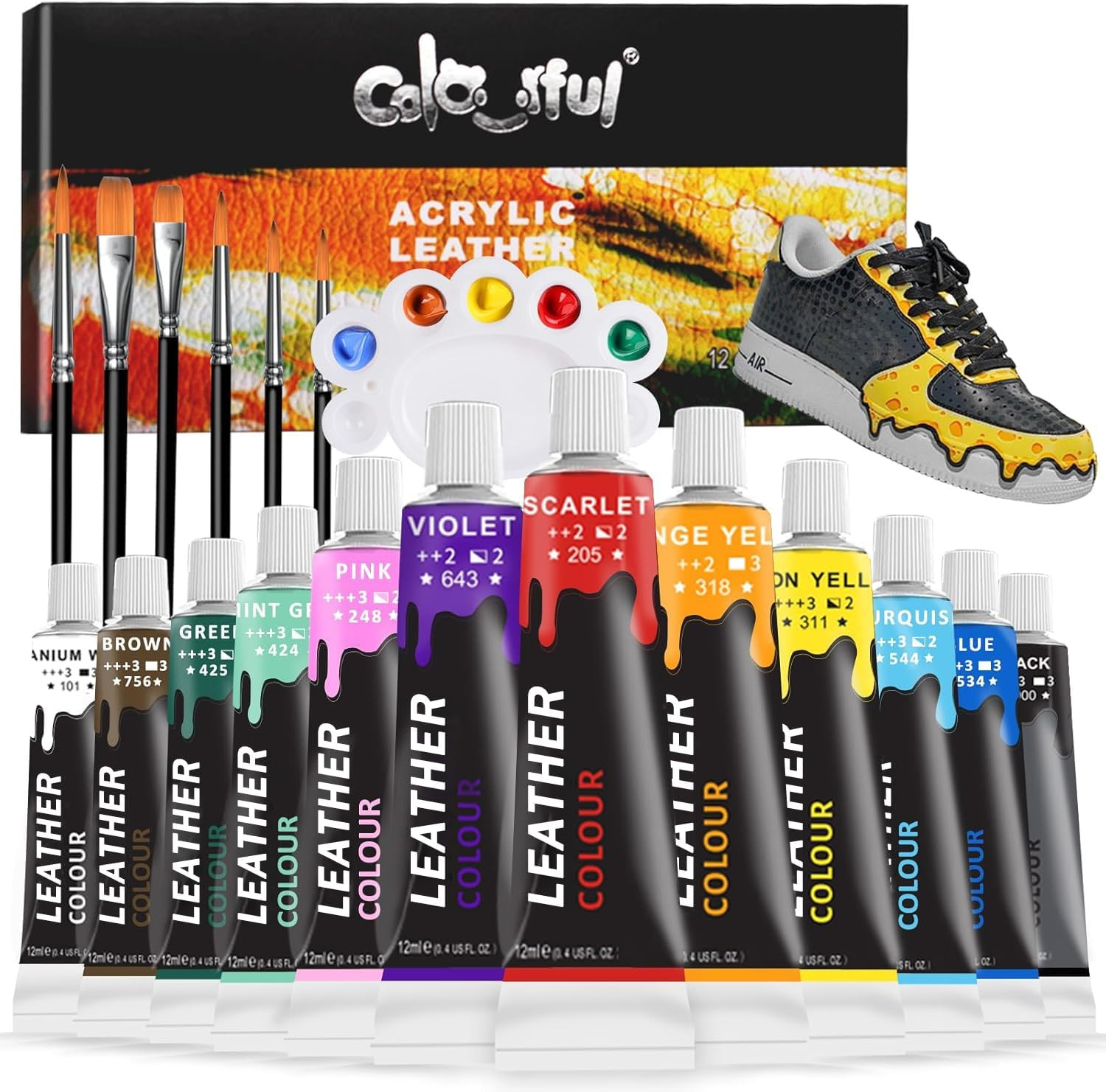 Colorful Acrylic Leather Paint for Shoe Painting- 12 Colors Leather Paint for Ba