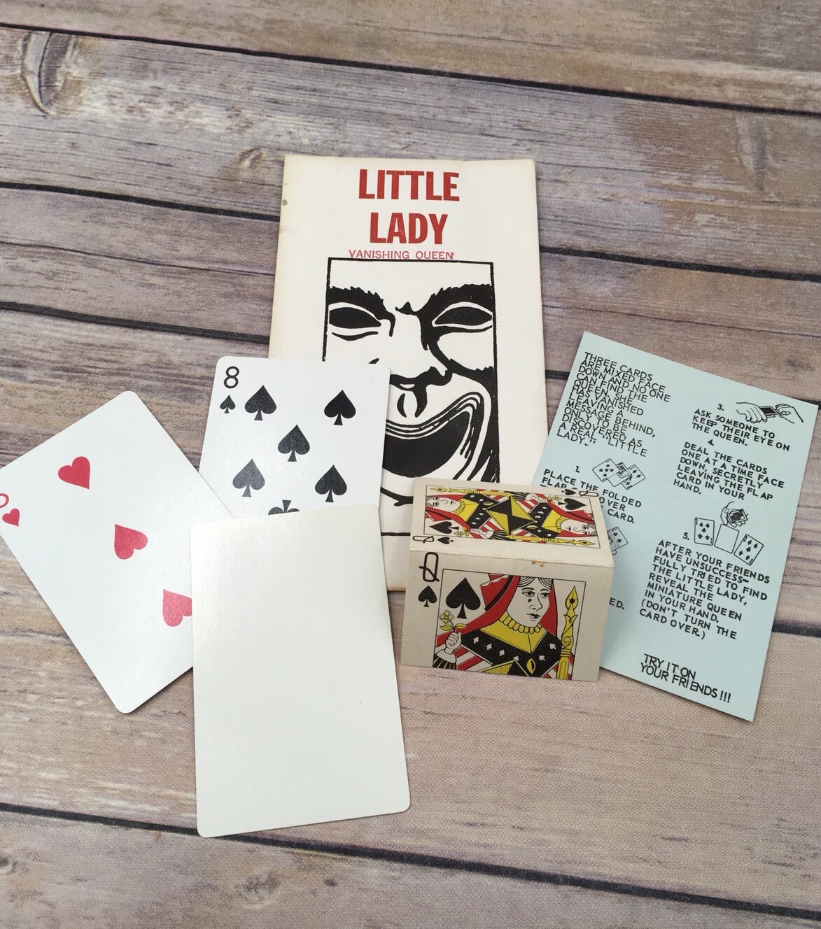Vintage Little Lady Magician Trick "Vanishing Queens Playing Card Deck Trick