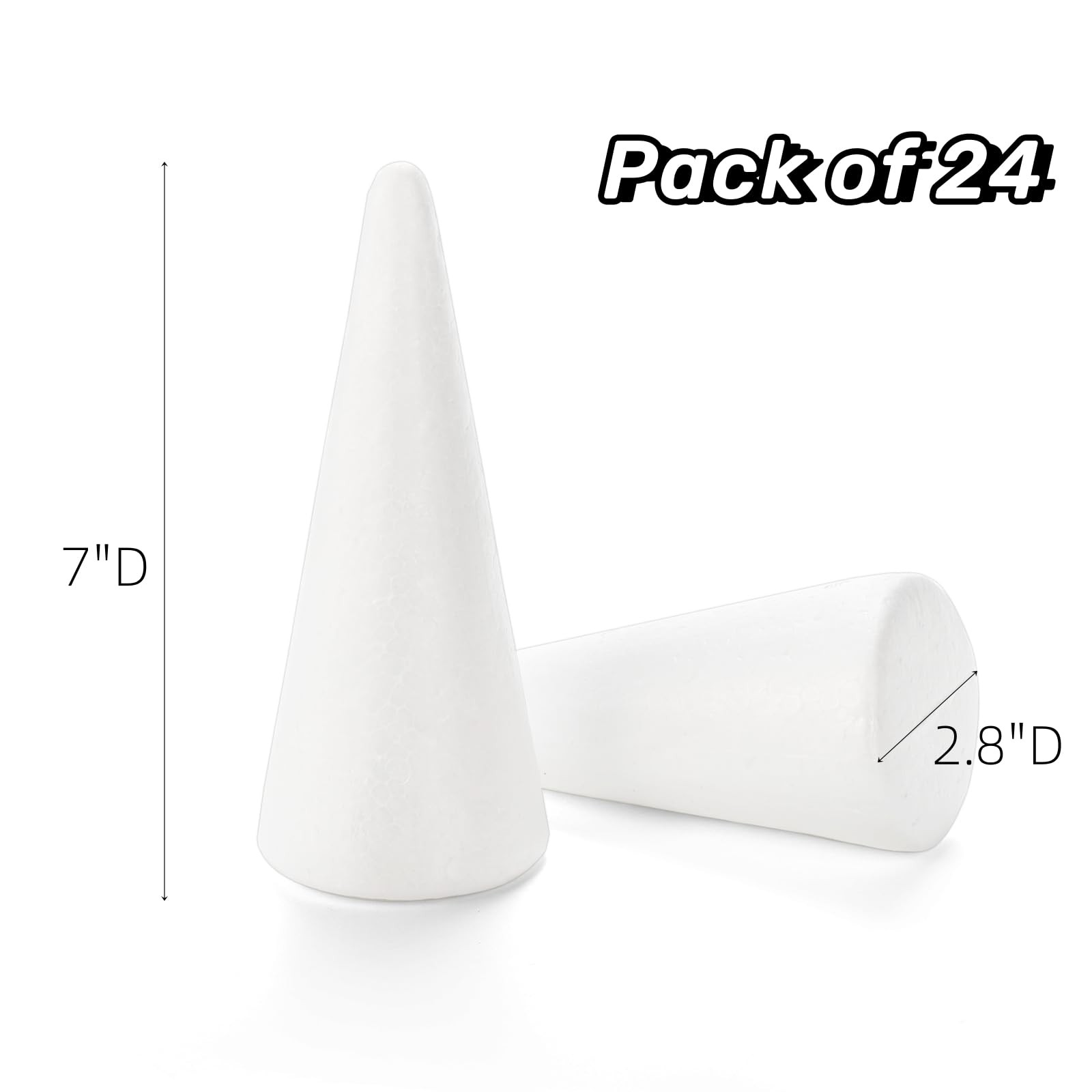24 PCS Foam Tree Cones For Crafts 2.8x7 Inch White Polystyrene DIY Decor