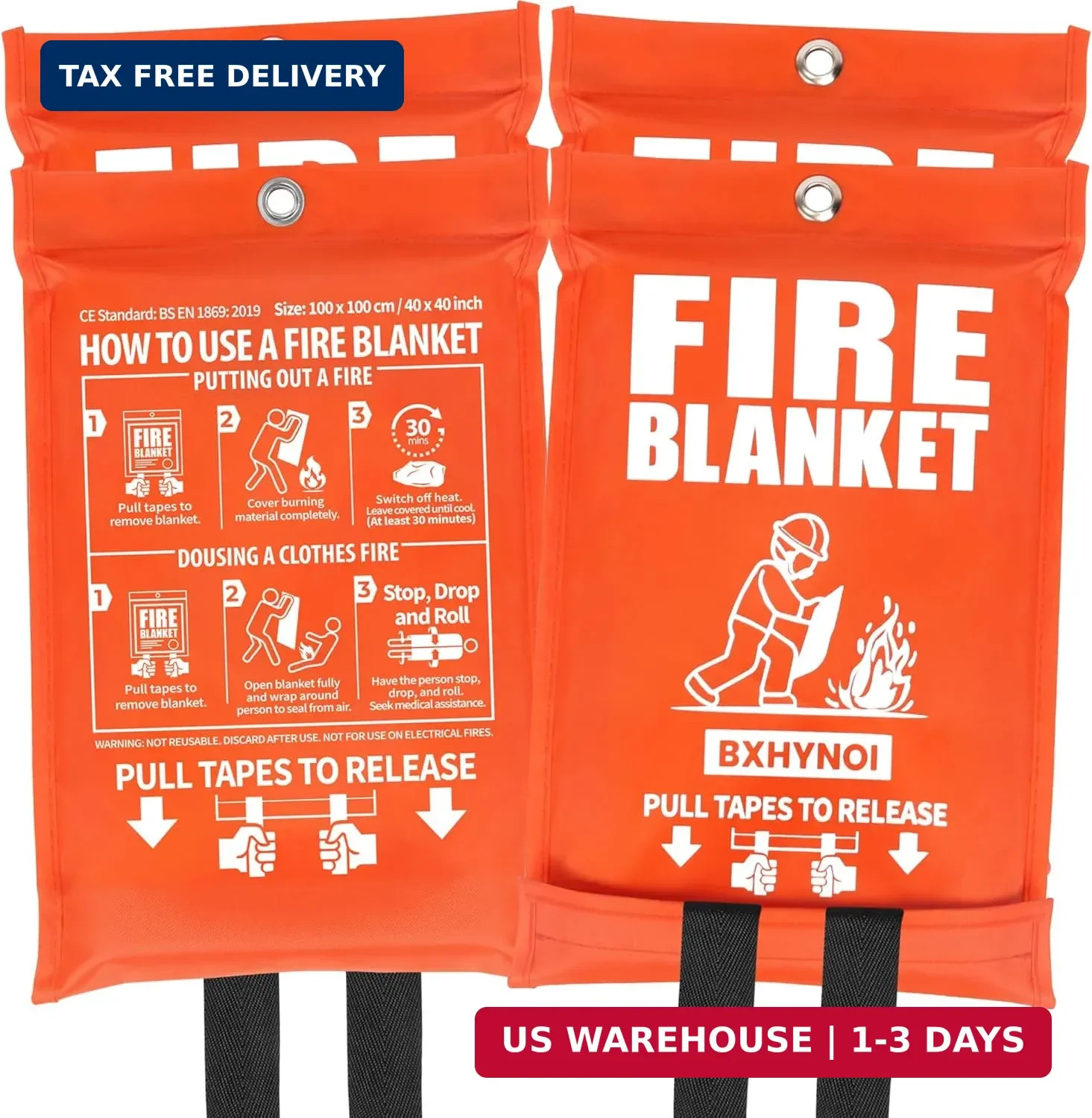 Emergency Fire Blanket 4 Pack 40"x40", Essential Fire Safety Blanket for Kitchen
