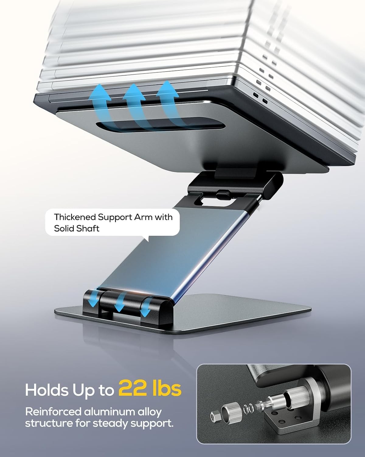 Height Adjustable Laptop Stand for Desk, Dual Foldable Aluminum Computer Riser