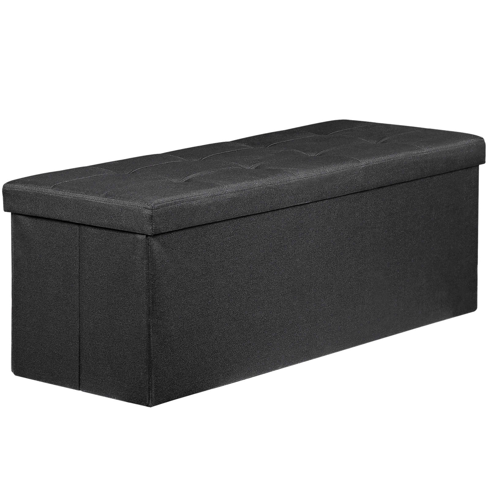43Inch Folding Ottoman Storage Bench Chest Footrest Long Box w/Padded Seat Black