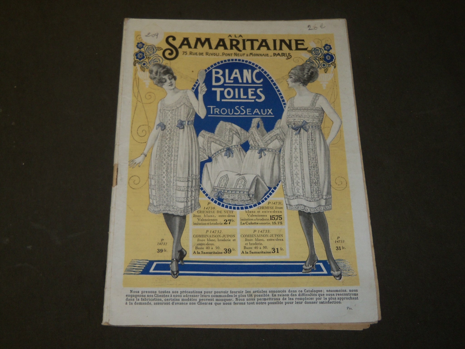 1919 BLANC TOILES TROUSSEAUX - A LA SAMARITAINE FRENCH CATALOGUE - FR 1403