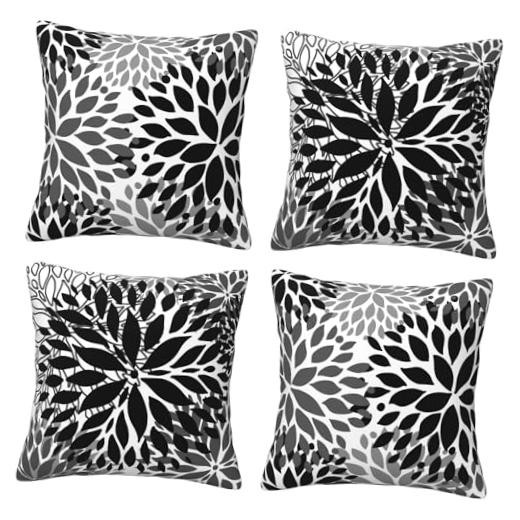Pillow Covers 18x18 Inch Set of 4 Black Gray 18" x 18" (Pack of 4) Black White