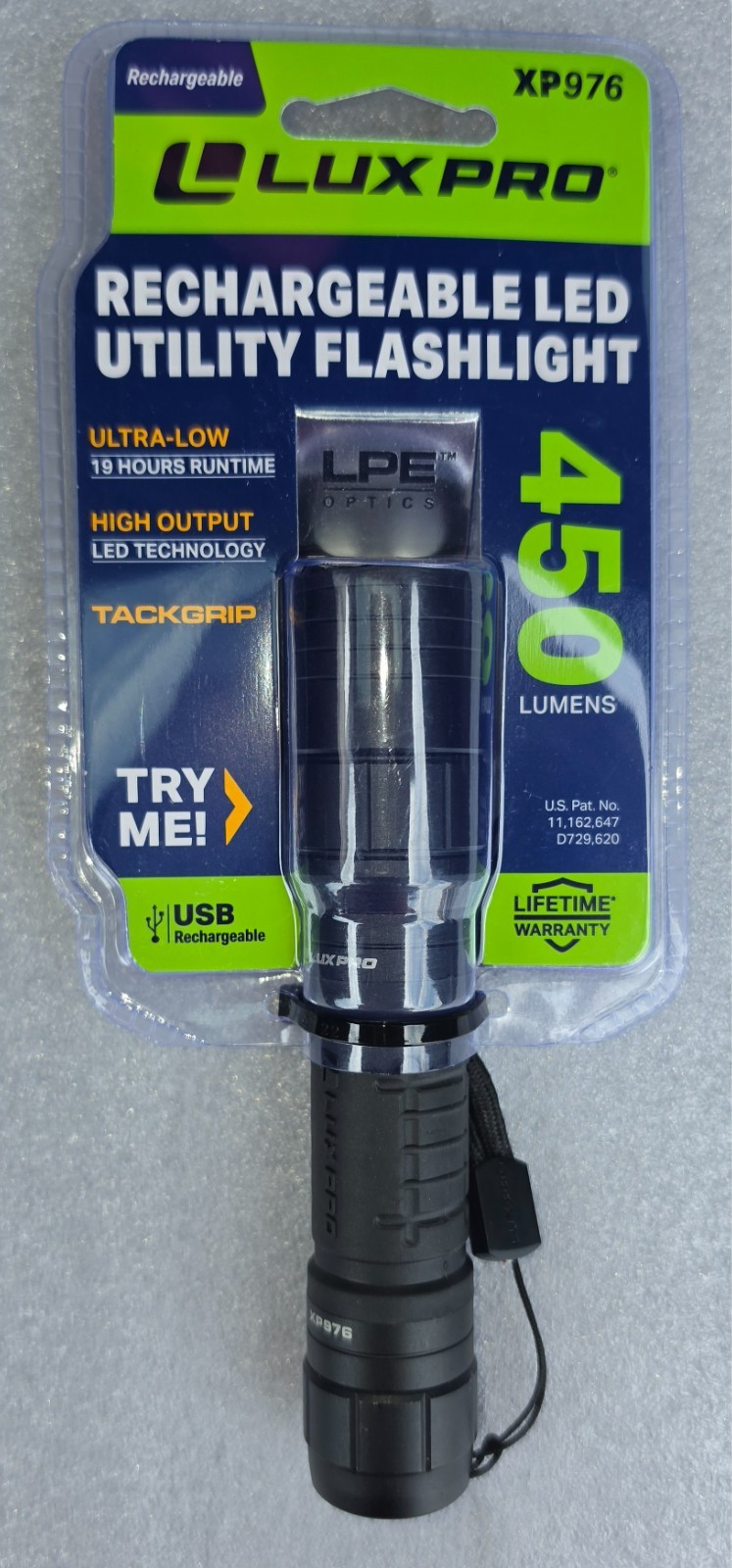 LUXPRO XP976 Compact Tactical Rechargeable 450 Lumen Flashlight New