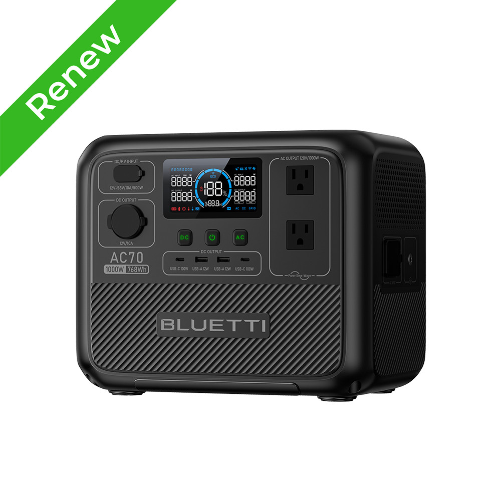 BLUETTI AC70 1000W 768Wh Portable Power Station Renewed for Travel Outdoors