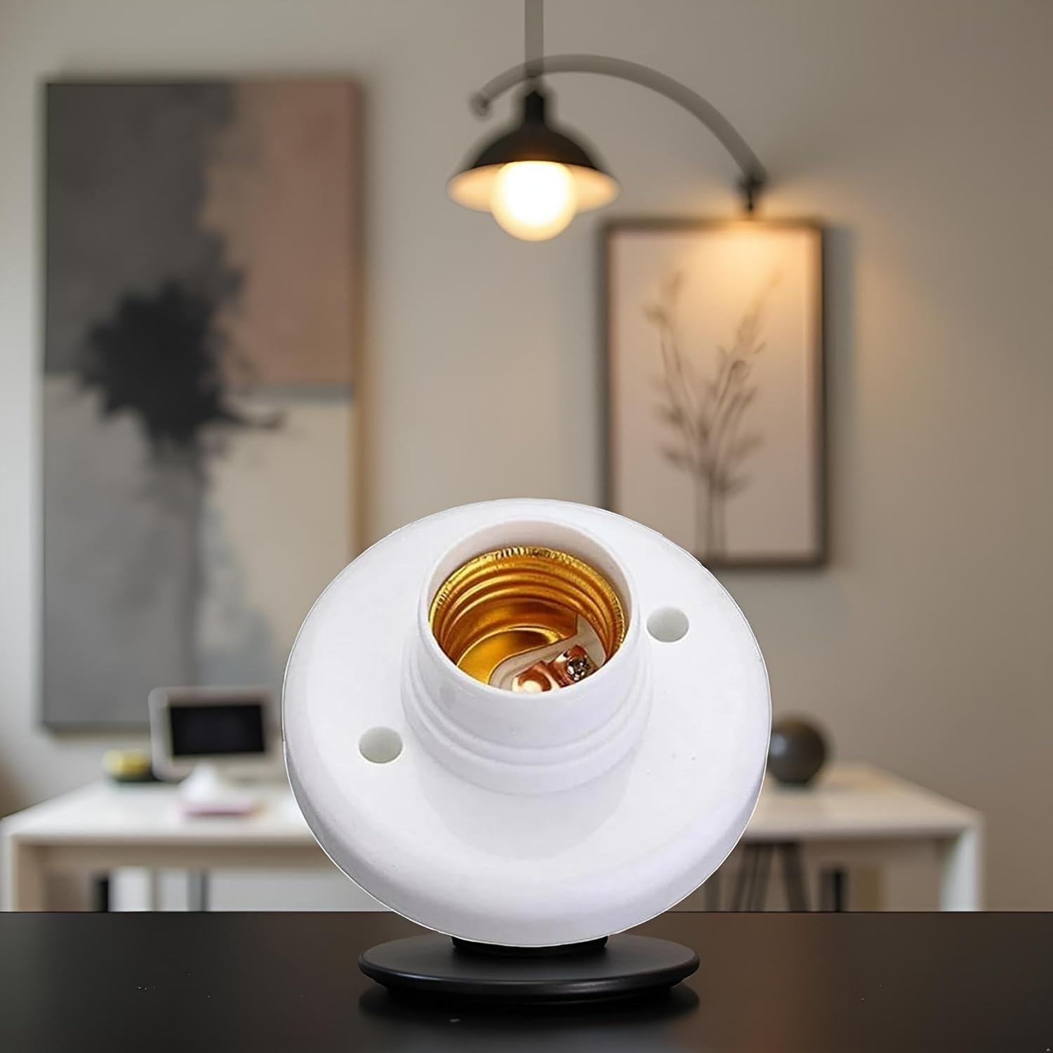 White E27 Round Plastic Screw Light Bulb Lamp Socket Holder, Light Sockets, W...
