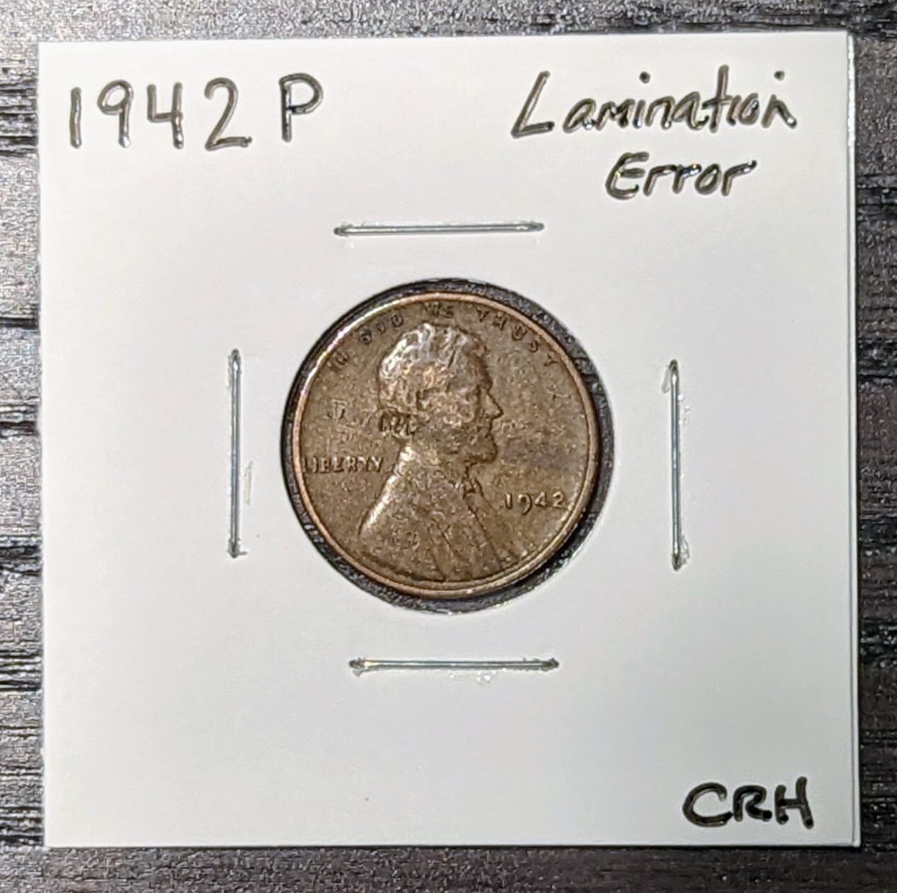 1942 P Lincoln wheat cent, lamination error