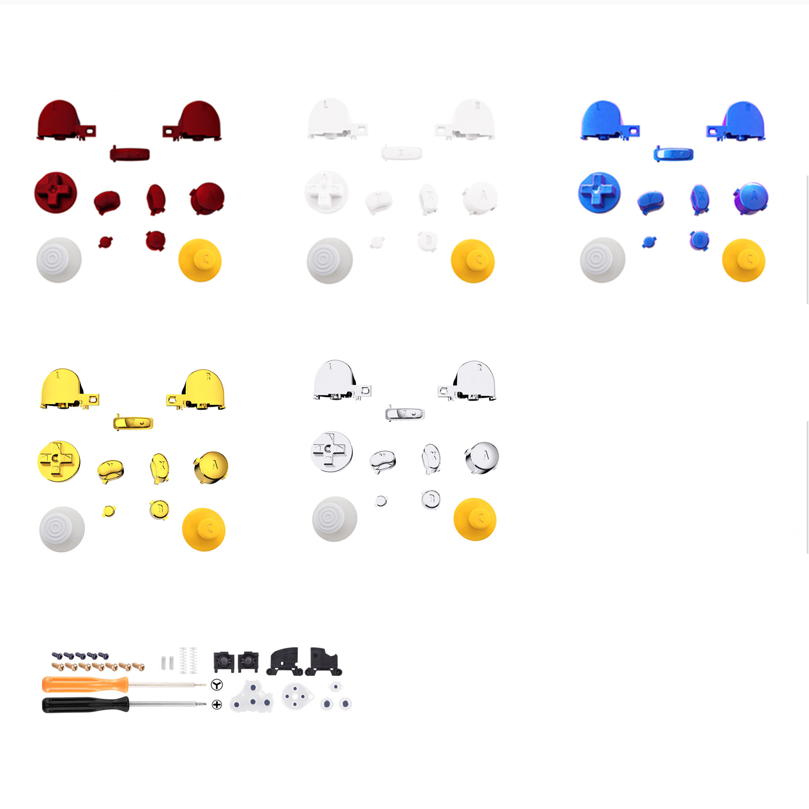For Nintendo Gamecube Controller Colorful Complete Button Set Thumbsticks & Tool