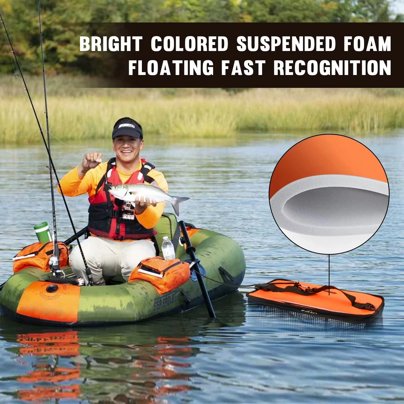 Floating Fish Basket Kayak Boat Portable Fishing Net Cage Live Fish Storage Bag