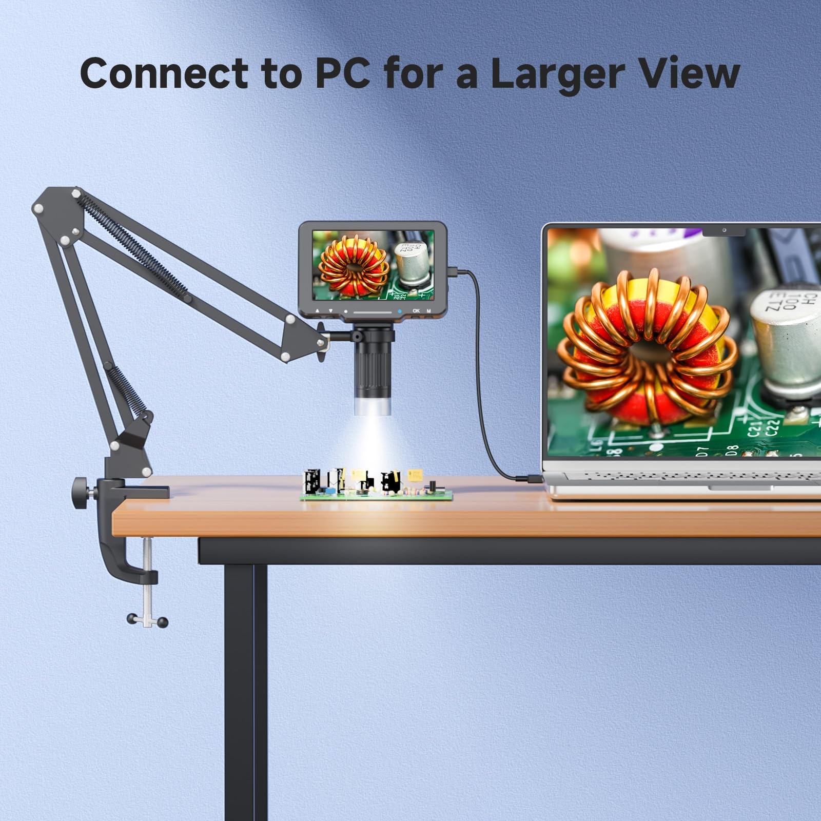 5" LCD Digital Soldering Microscope with Flexible Stand, 1000X 5inch, Black