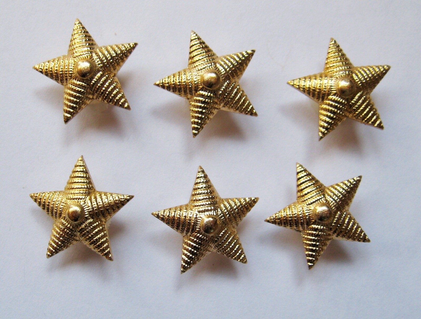 Lot of 6 USSR Army Major Epaulet Metal Rank Star pin. Gold Ribbed 20 mm.New