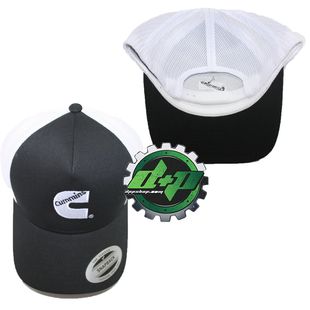 Cummins summer trucker hat cap snap back black w/ white mesh centered logo
