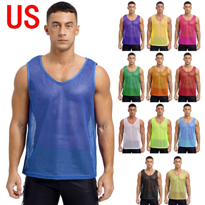 Men See-through Mesh Tank Top Vest Sleeveless Fishnet Muscle T-Shirt Clubwear
