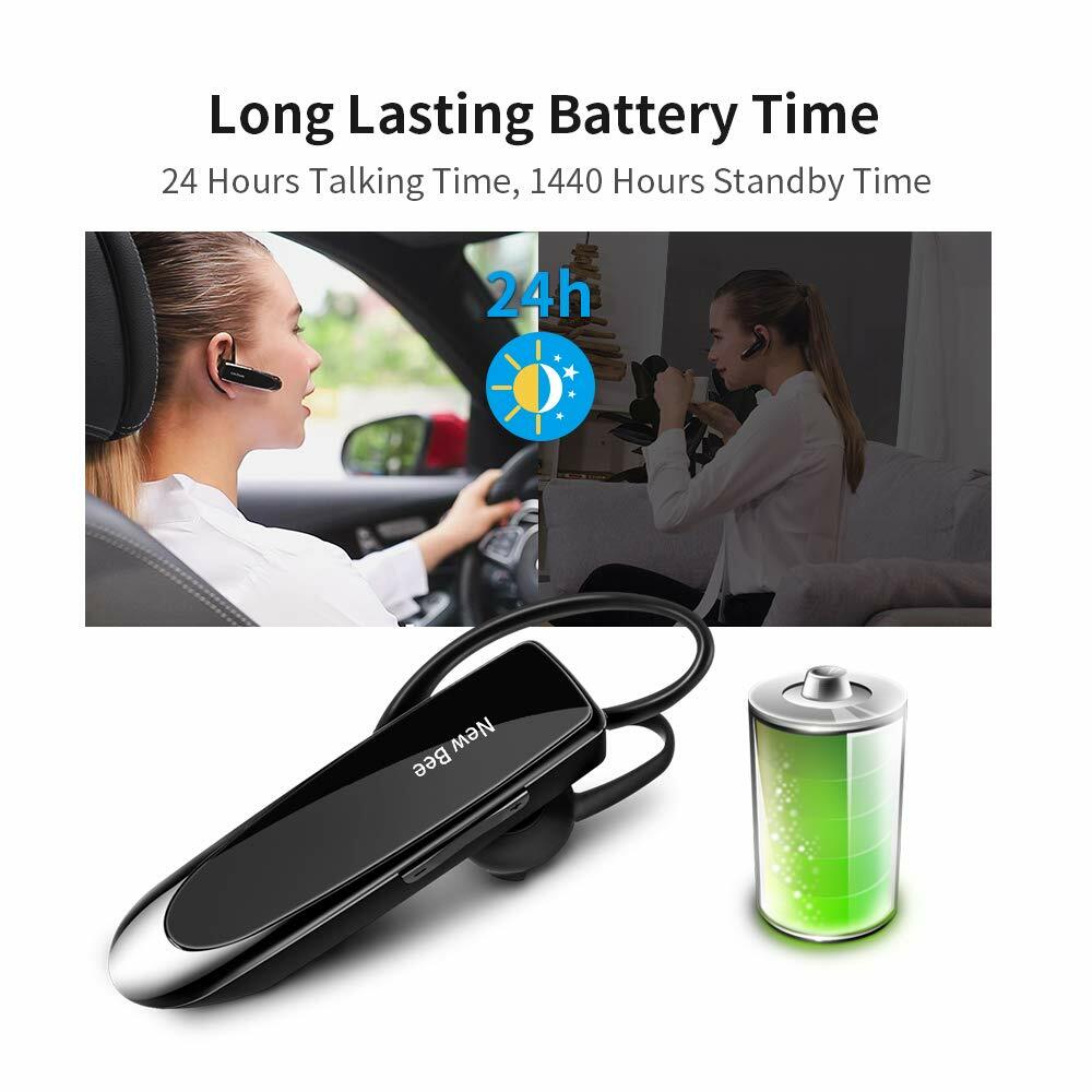 New Bee Bluetooth Headset Two Device Connection Handsfree driving Headset, Black
