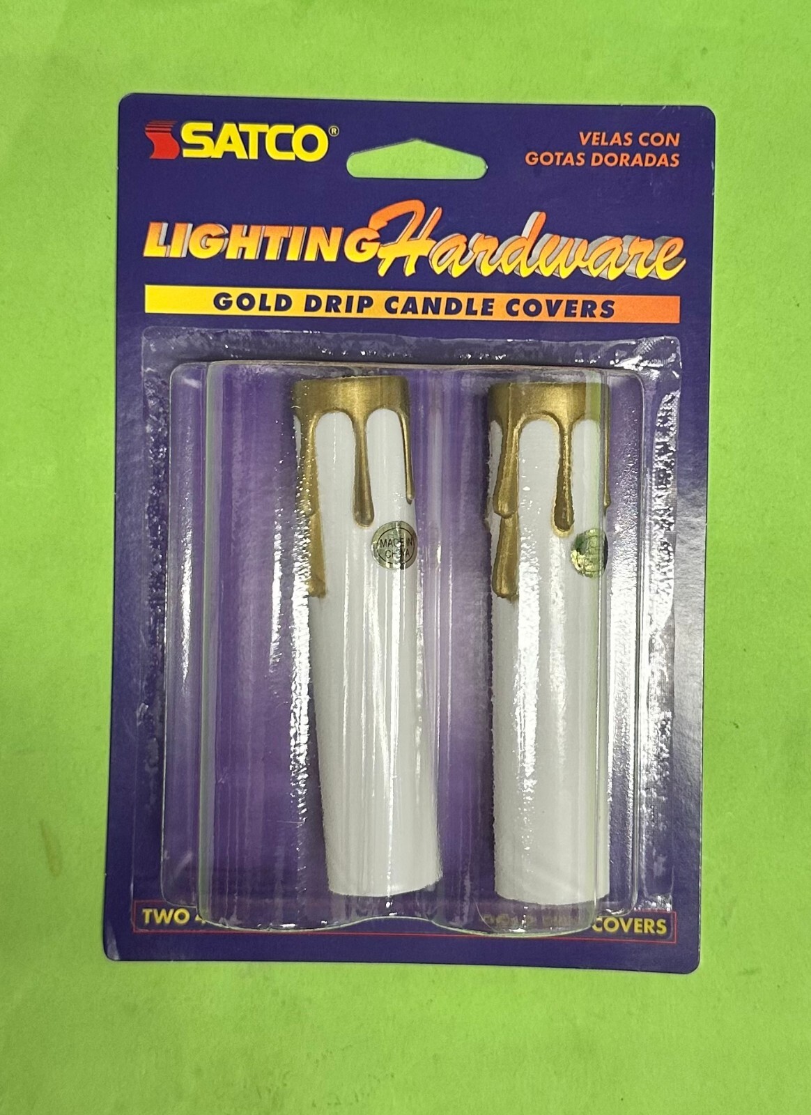 Satco S70-372  2 pack 4" High Gold Drip Candle Covers White Socket Cover