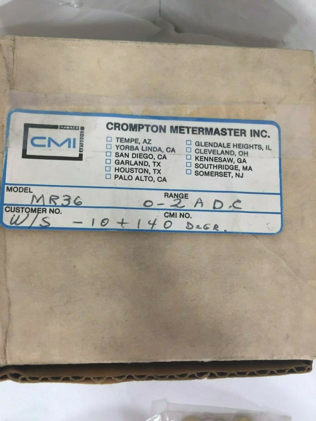 1 NEW CROMPTON METERMASTER MR36 0-2 ADC PANELMETER NIB ***MAKE OFFER***