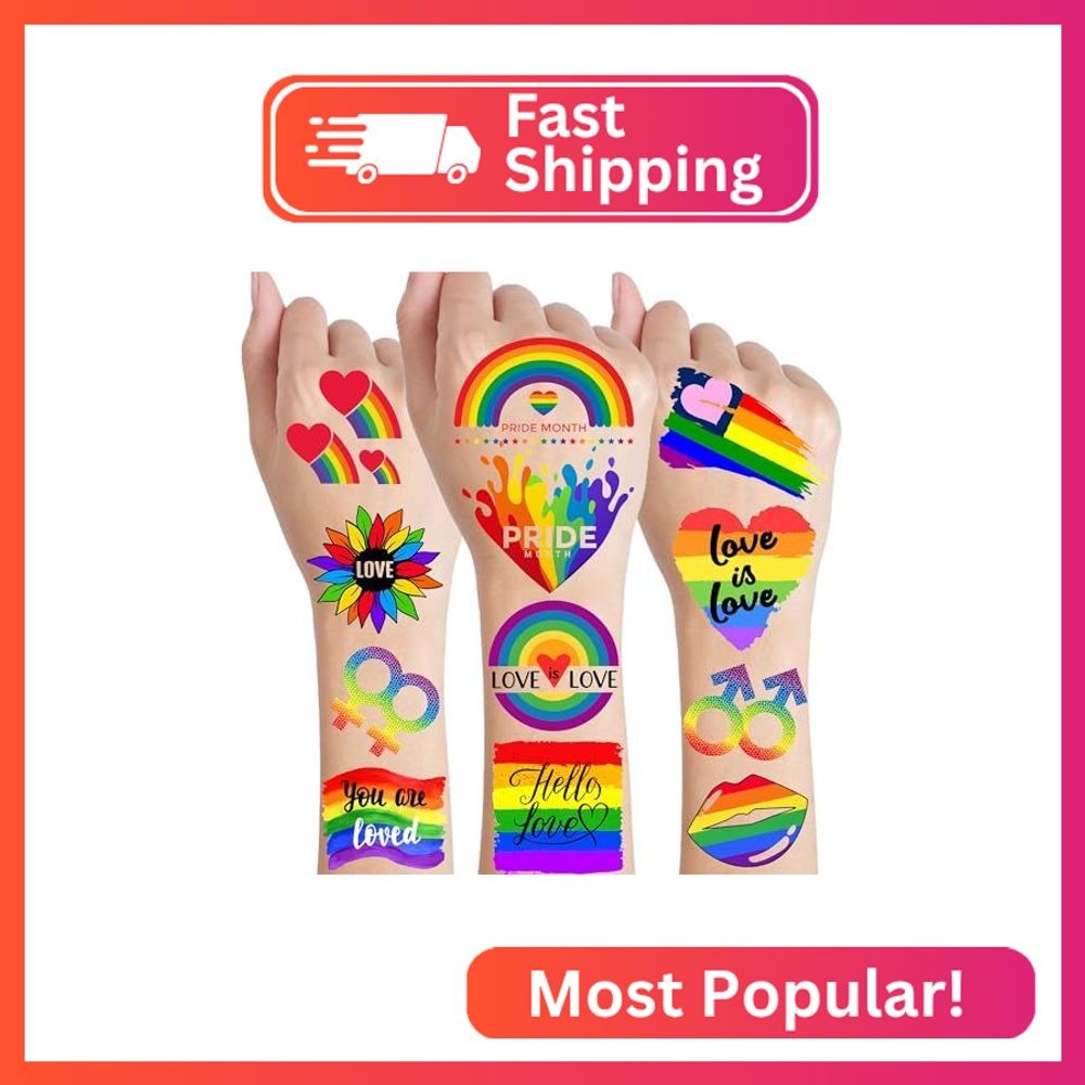72 PCS Pride Tattoos, Rainbow Temporary Tattoos For Men Women Adults, LGBT Pride