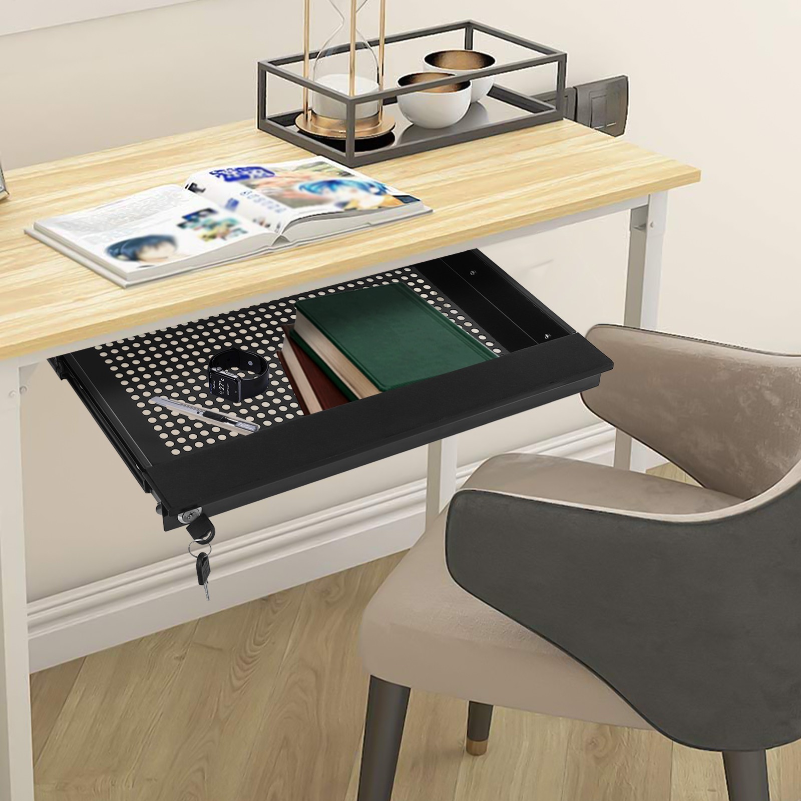Under-Desk Drawer Storage Organizer for Standing Desks Pull-out Drawer Black