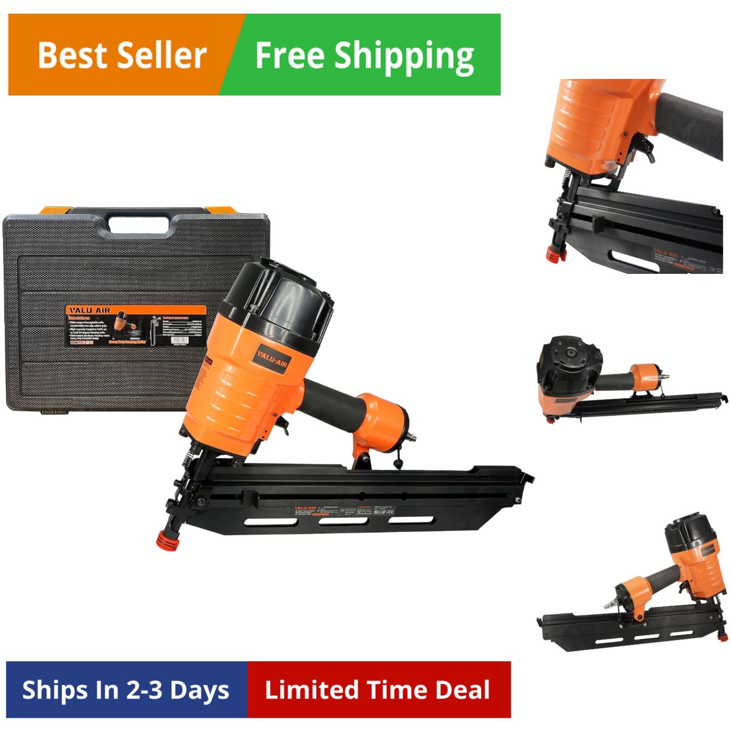 9021C 21 Degree 3-1/2" Full Round Head Framing Nailer with Carrying Case and ...