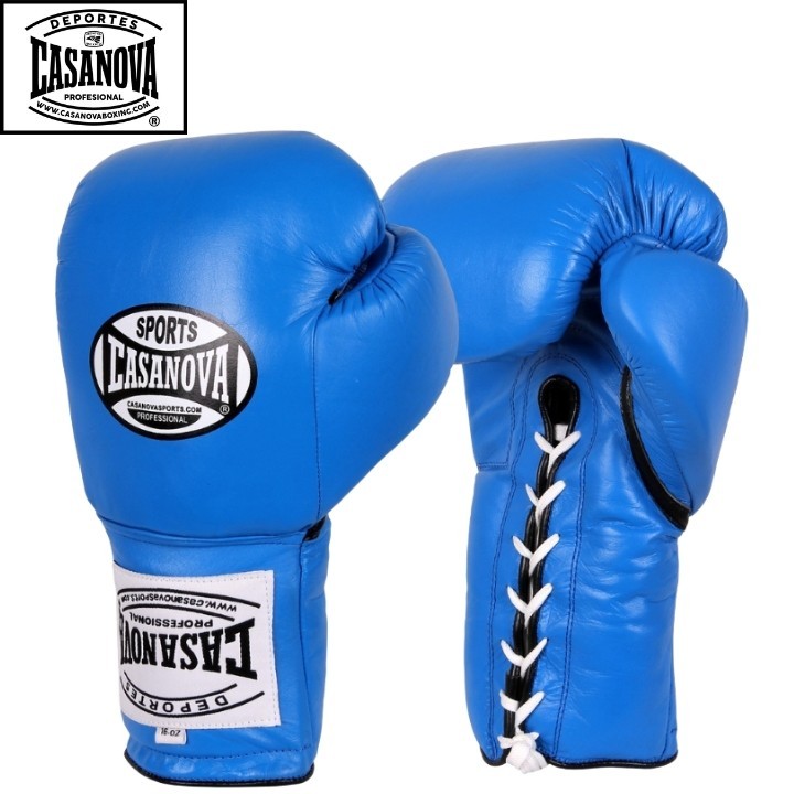 Casanova® Boxing Gloves - Leather Lace Up Gloves - Blue - Lace UpBoxing Gloves
