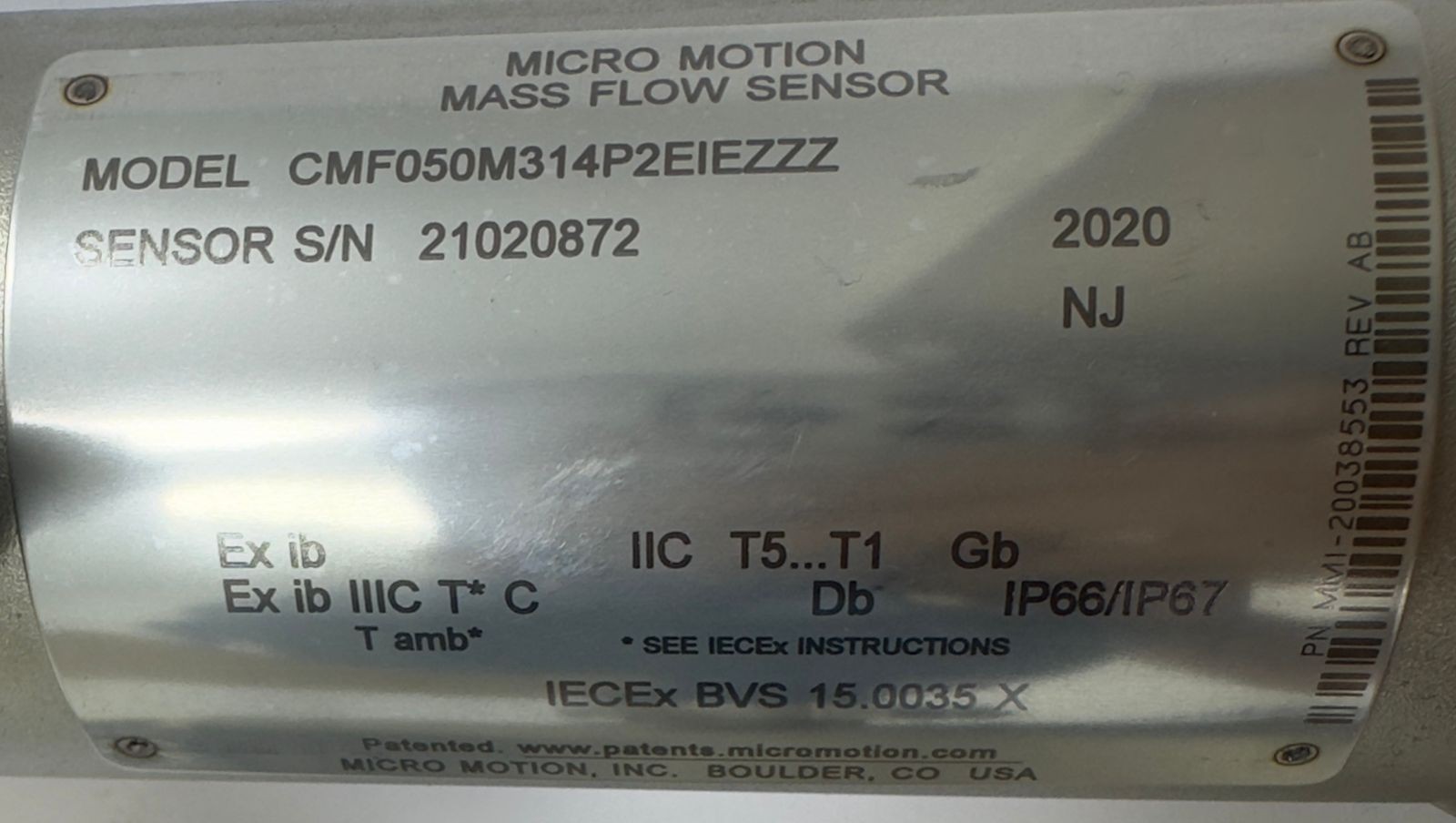 EMERSON MICRO MOTION MASS FLOW SENSOR CMF050M314P2EIEZZZ