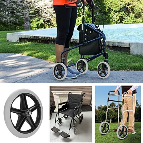 2 Pcs 8 Inch Rubber Front Wheels Replacement for Wheelchair Rollator Walker
