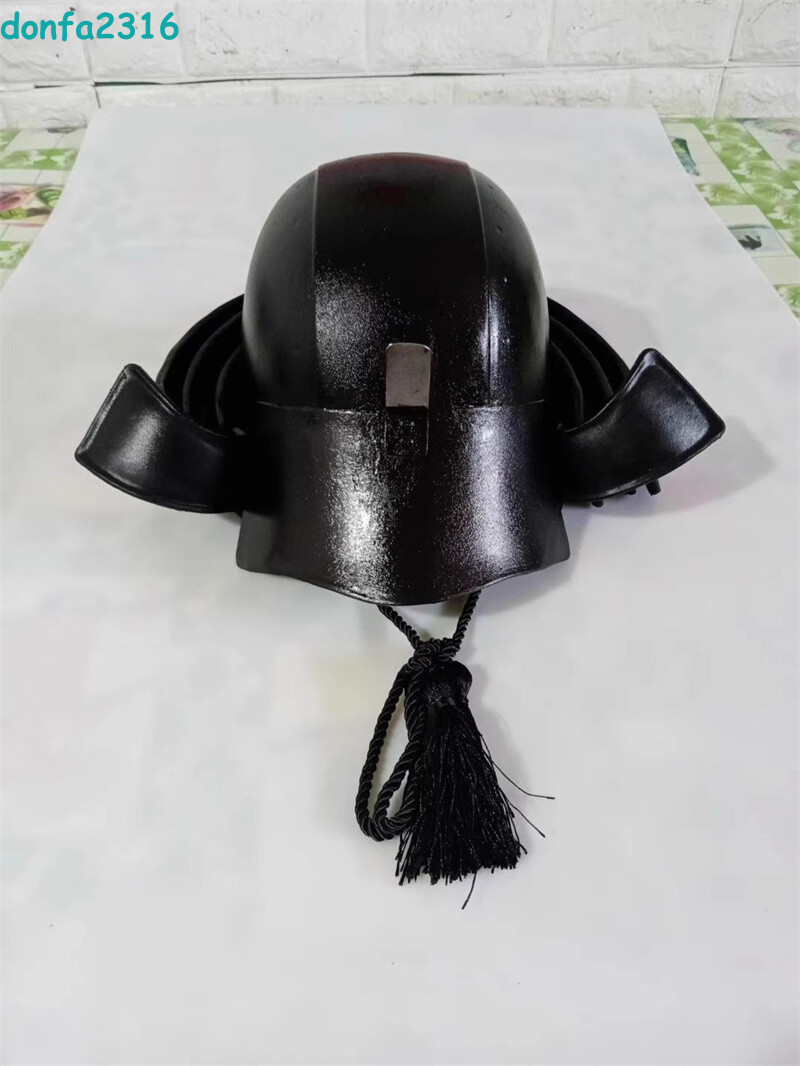Japanese Warrior Black Helmet Handmade Samurai Armor Cosplay Halloween Prop 1:1