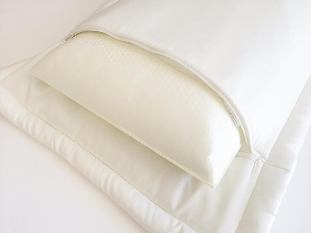 Cream or Beige Colored Standard/Queen Solid Memory Foam Bed Pillows with Case