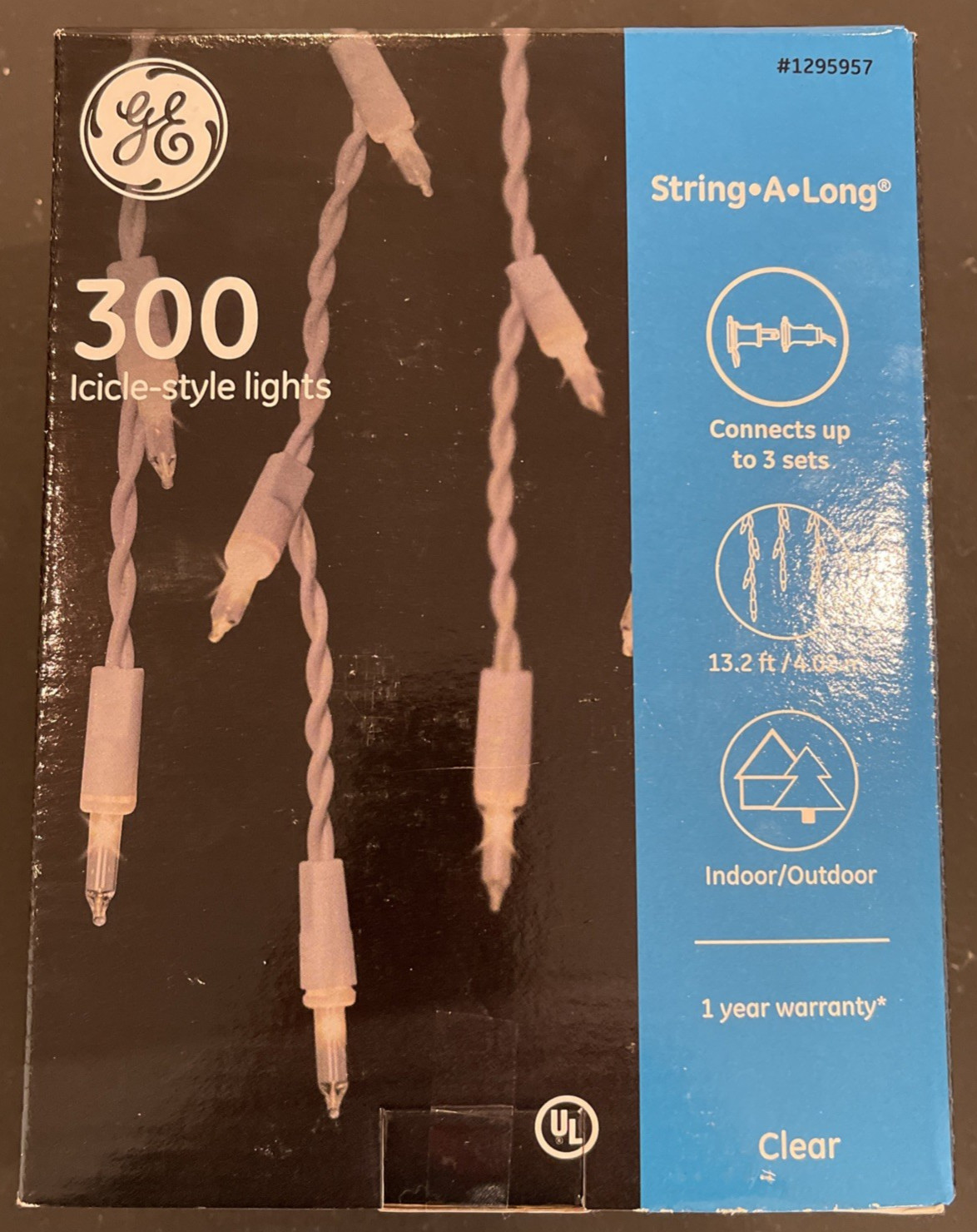 GE Icicle-Style String-A-Long Outdoor Lights 300 Clear Bulbs 13.2' White Cord