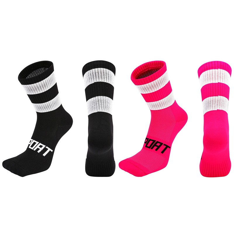 2 Pairs Reflective Cycling Socks Bicycle Riding Bike Sports Socks XC Pink Black