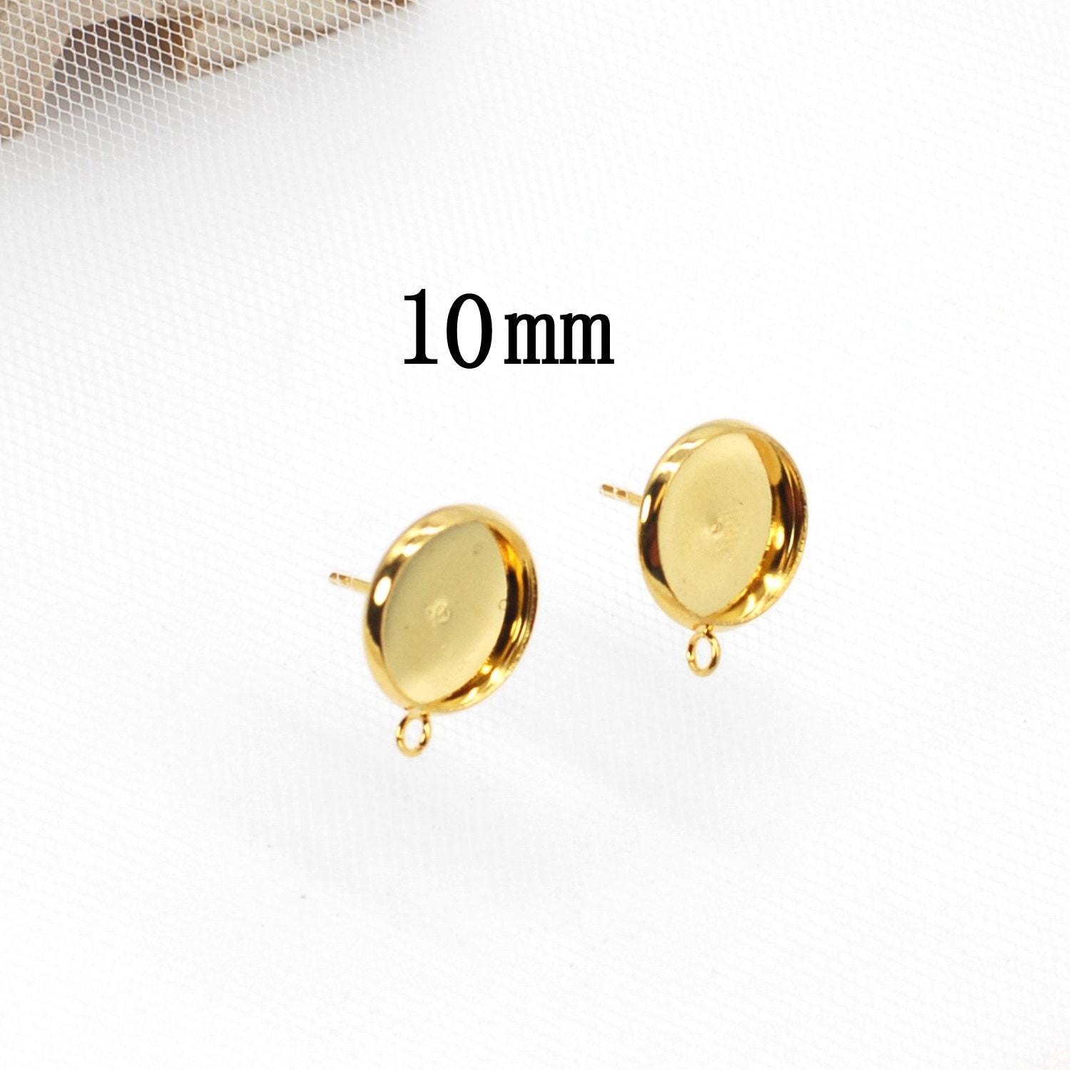 12PCS Stainless Steel Gold Tone ROUND Blank Earrings Fit 10mm Cab LSE39-10mm