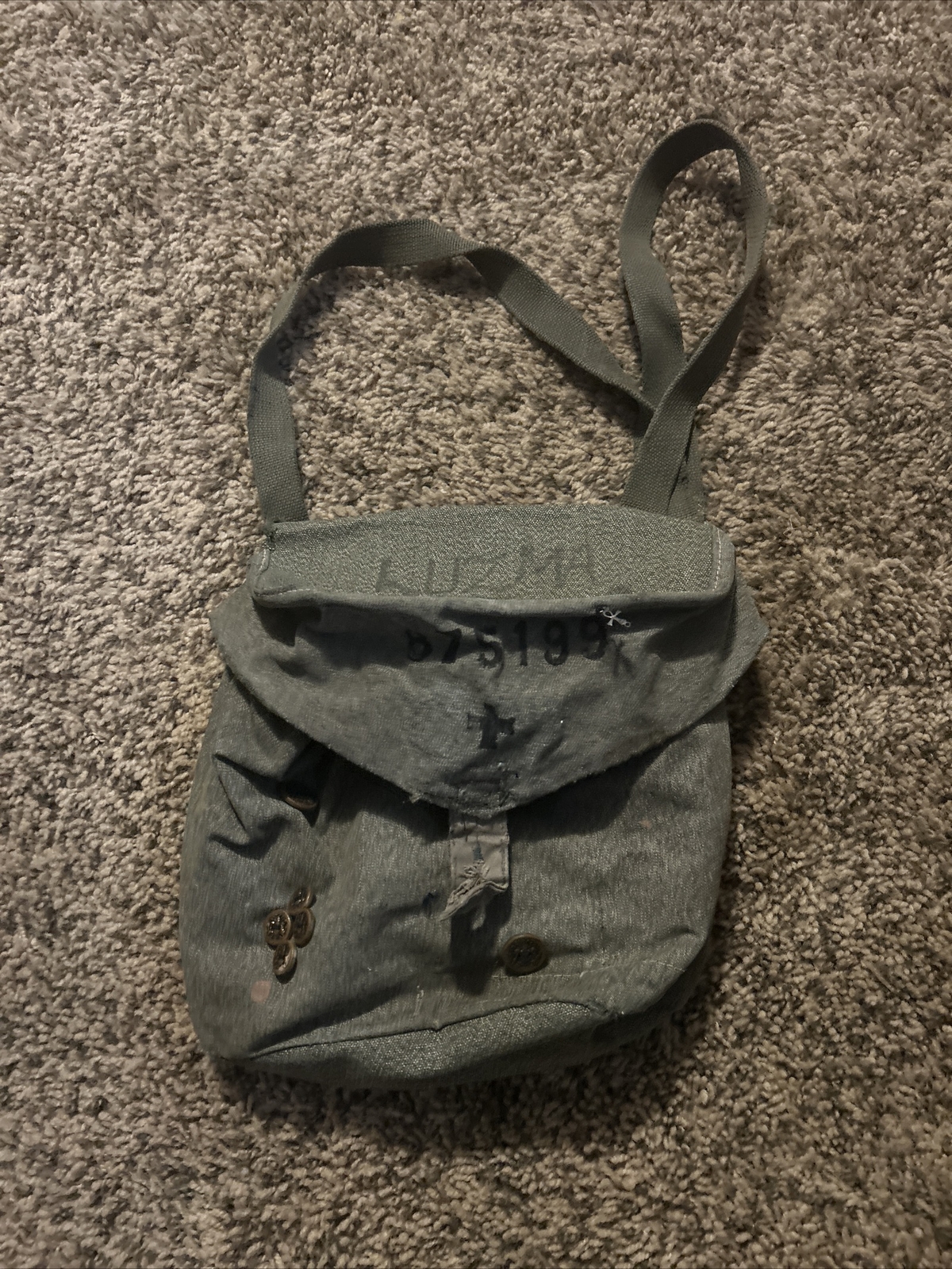 Vintage Military Canvas Tote Bag With Shoulder Strap, Button Close