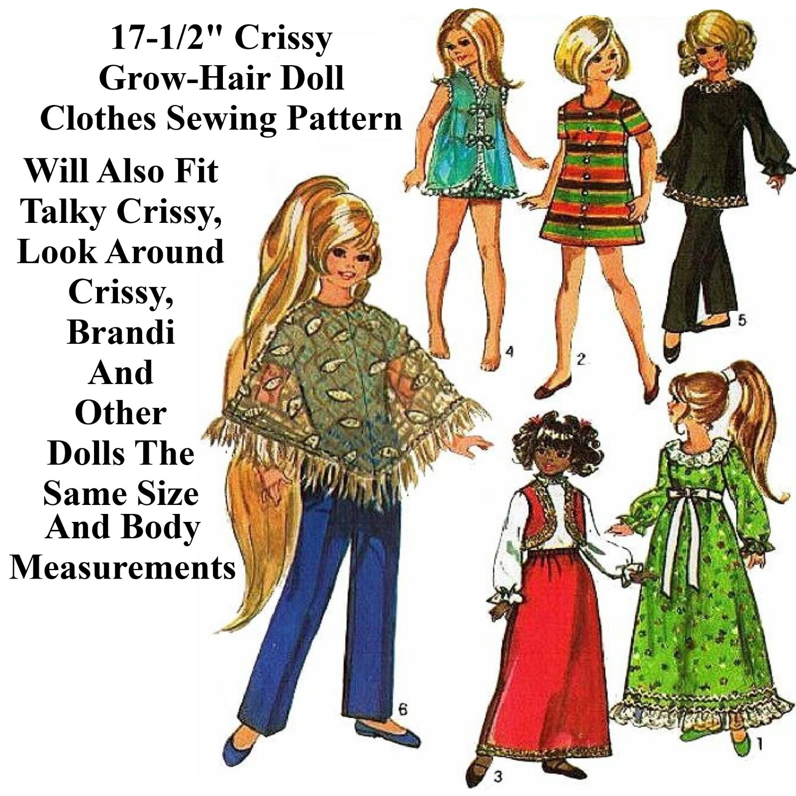 17-1/2" Crissy Grow-Hair Doll Clothes Vintage Sewing Pattern
