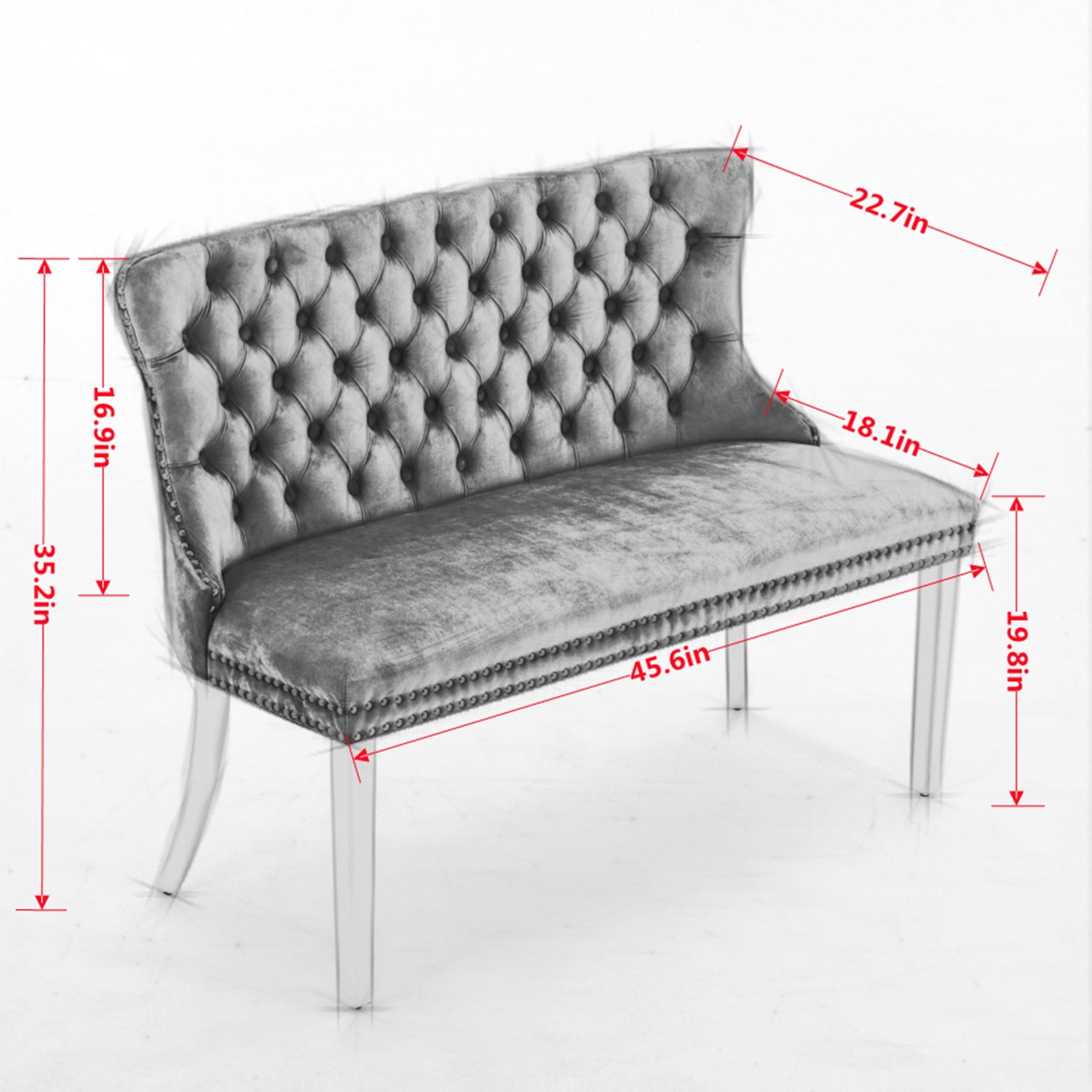 Velvet Double Dining Loveseat Bench, Kitchen & Dining Seating, 2-Seat Tufted B
