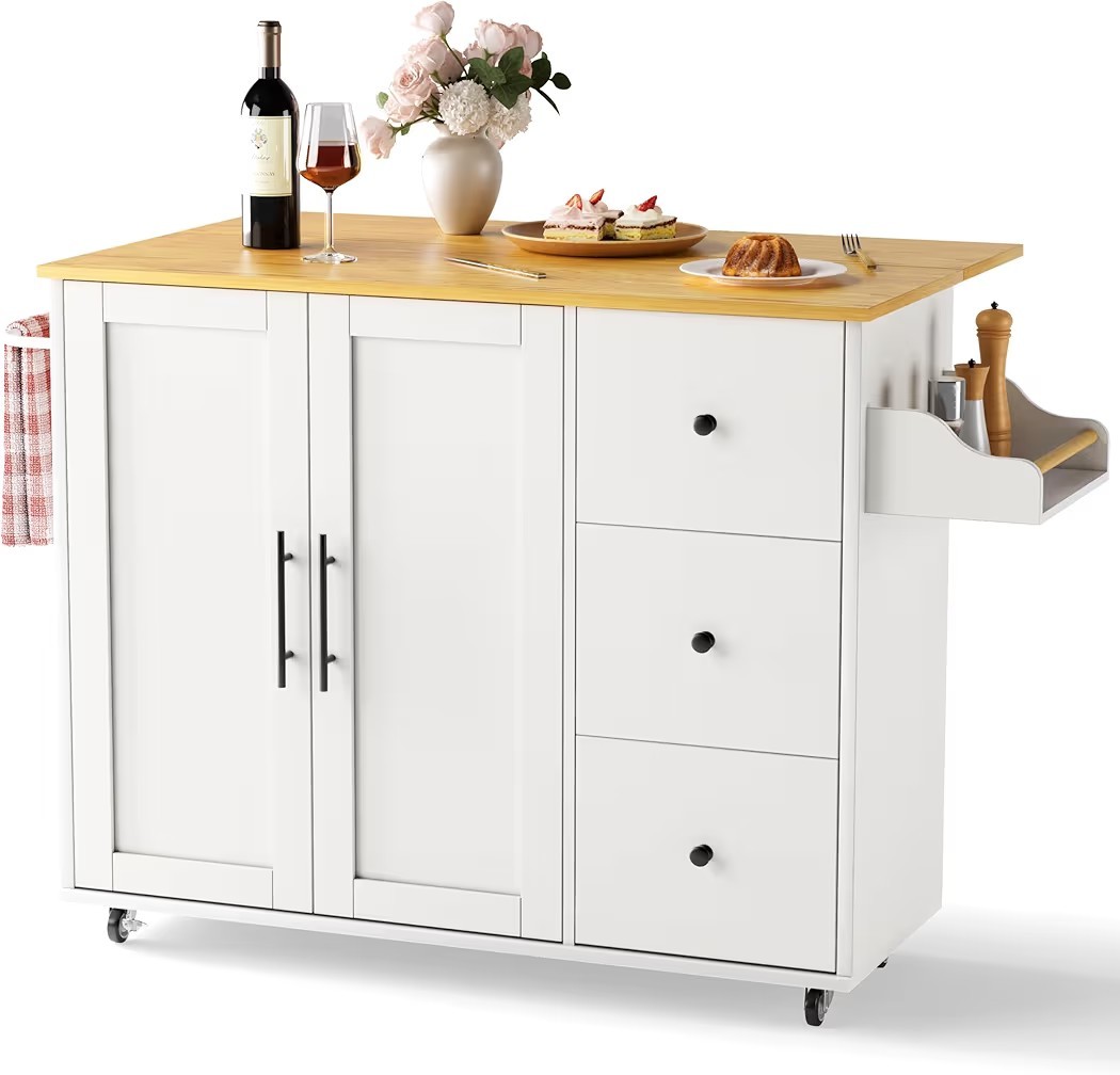 Kitchen Island Wheels with Storage-Multifunctional Kitchen Island Cart Drop Leaf