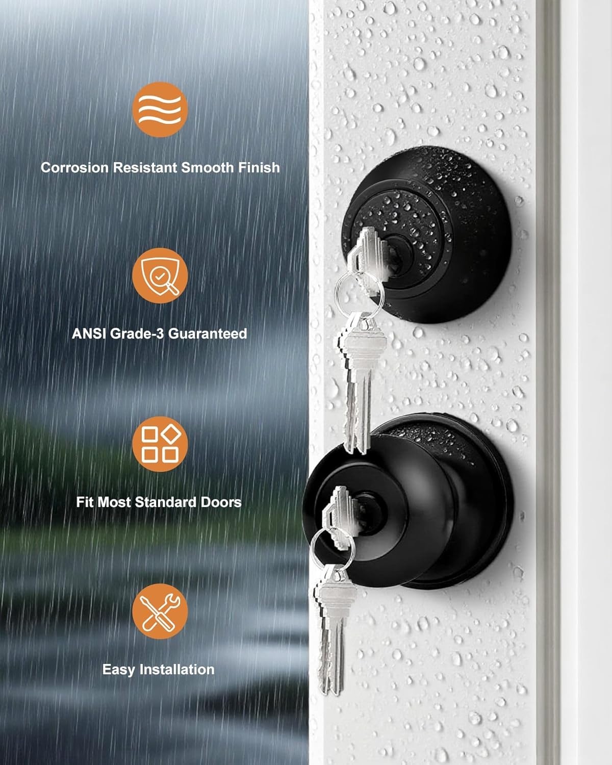 Contemporary Black Keyed Alike Door Knobs and Single Cylinder Deadbolt – 2 Pack