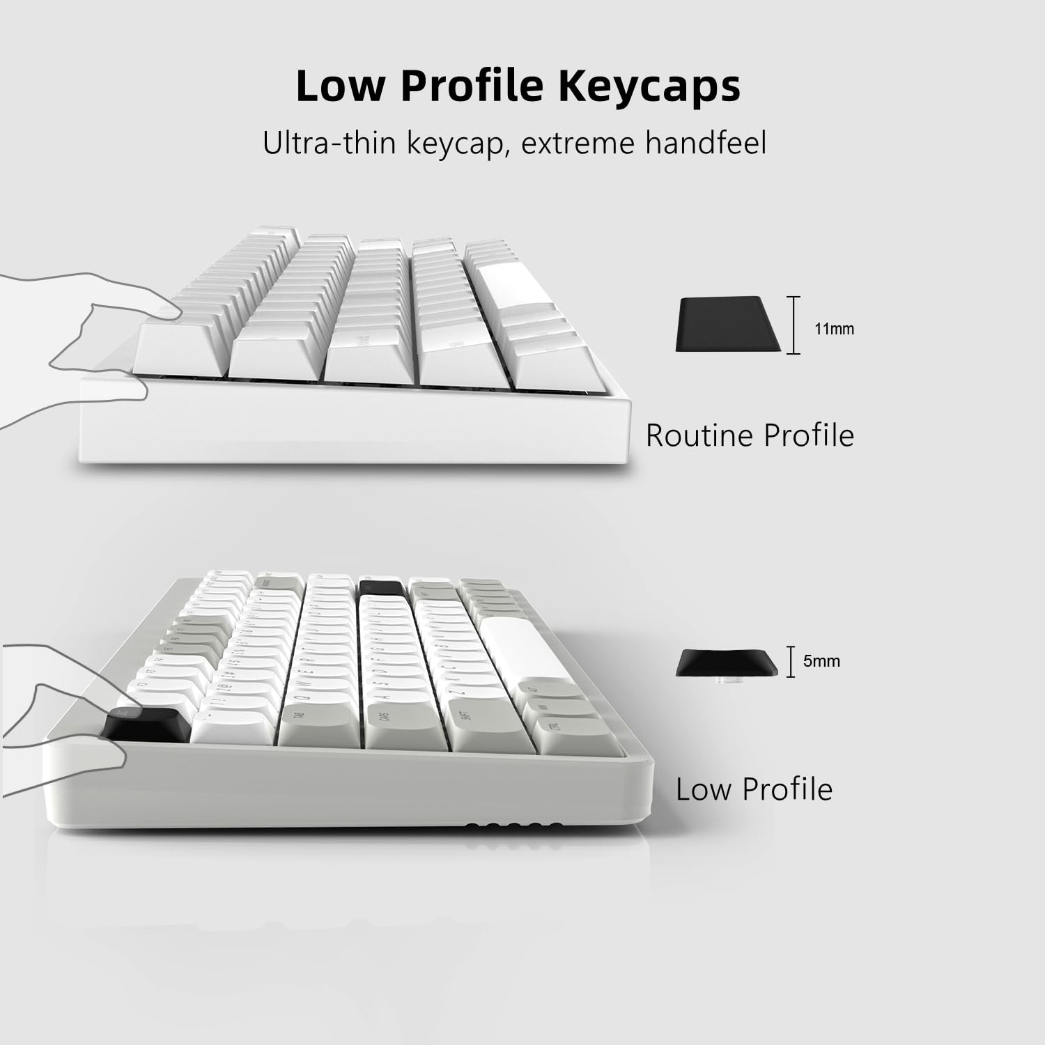 Grey White Low Profile Shine Through PBT Keycaps Set Full Size MX Switch